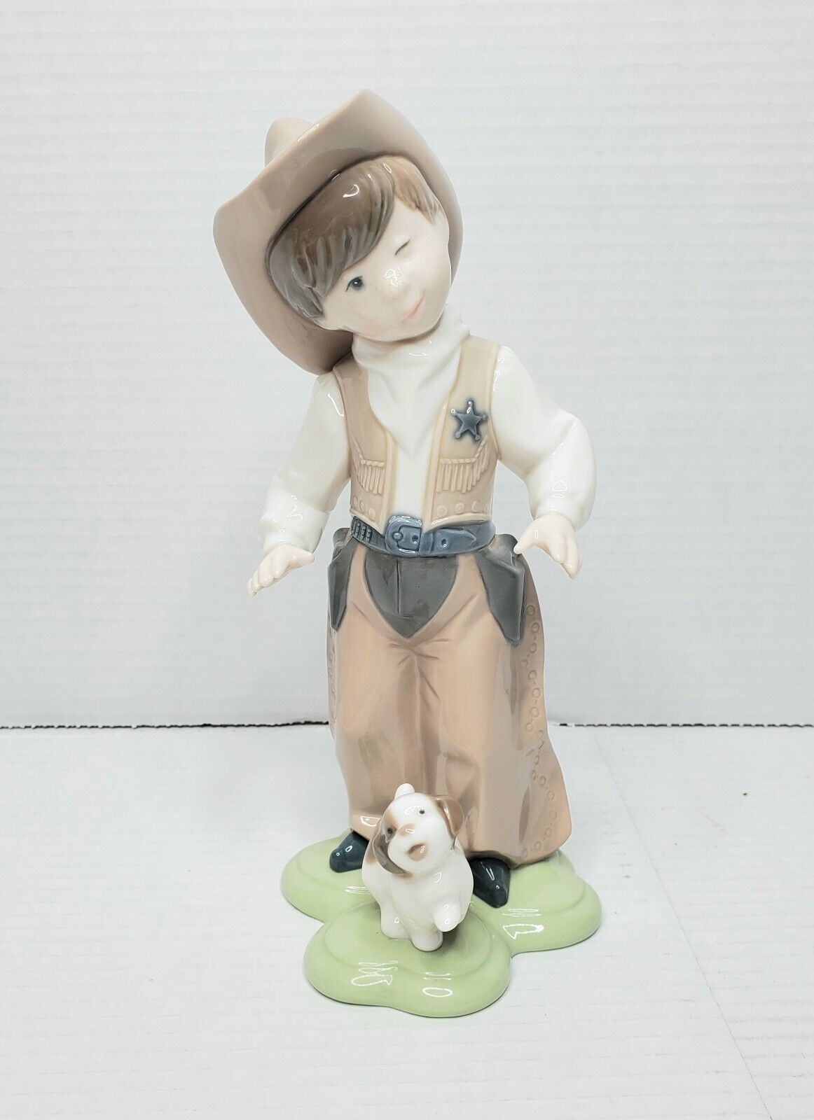 Golden Memories Lladro Little Cowboy Sheriff with Brown Hat and Puppy Very Rare