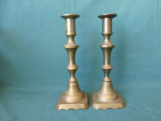 Two Antique Brass Push-up Candle Holders 7 7/8\
