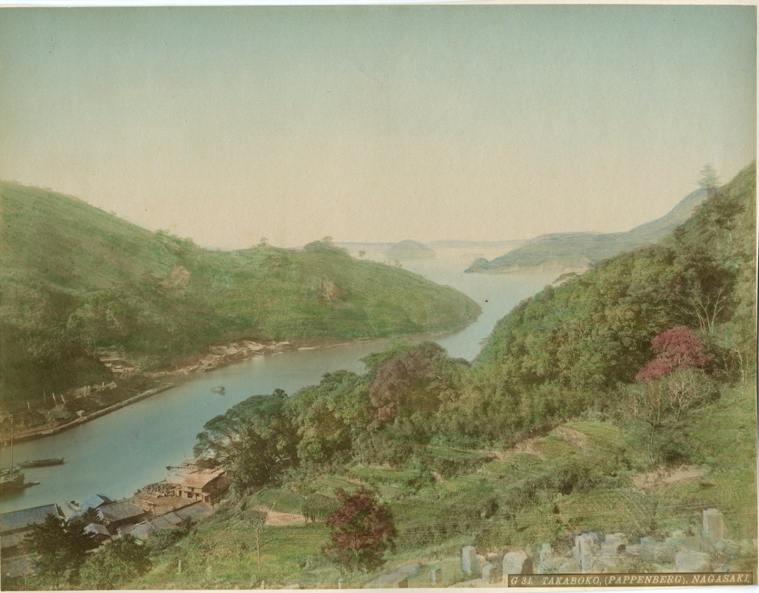 Japan, Takaboko, Nagasaki Japan. Vintage Albumen Print. Water Albumin Print