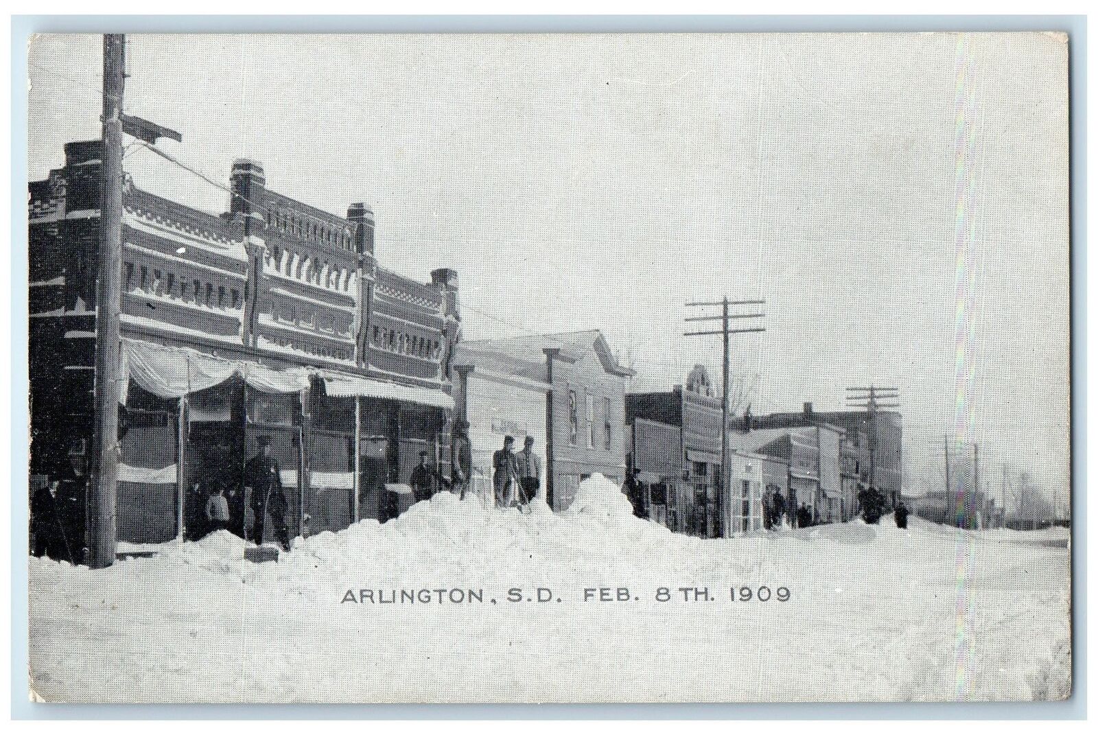 c1910 Winter Street Piling Snow Clearing View Arlington South Dakota SD Postcard