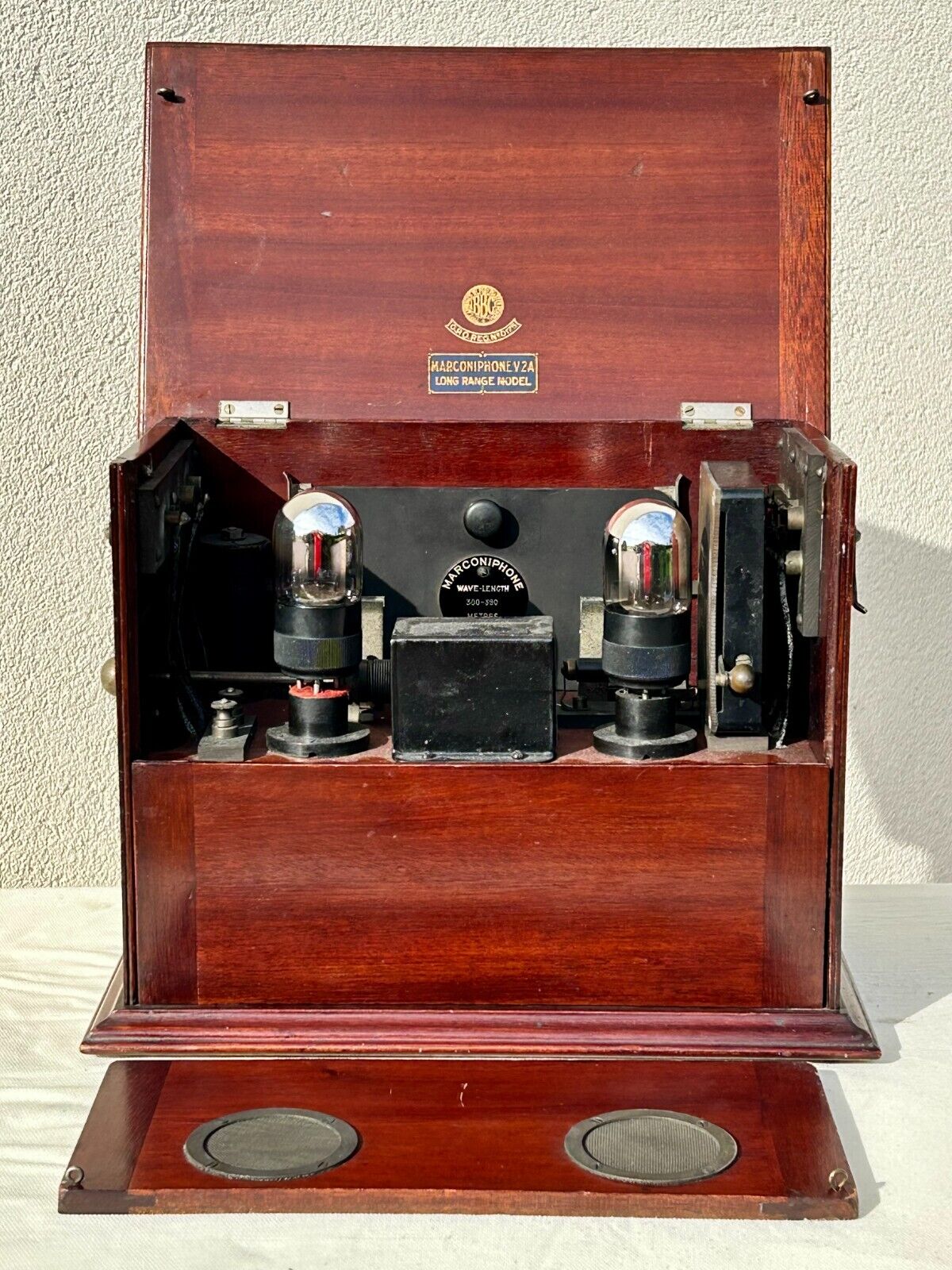 Marconi v2 wooden radio tube Marconiphone wireless set 1922 receiver v2a RBIB