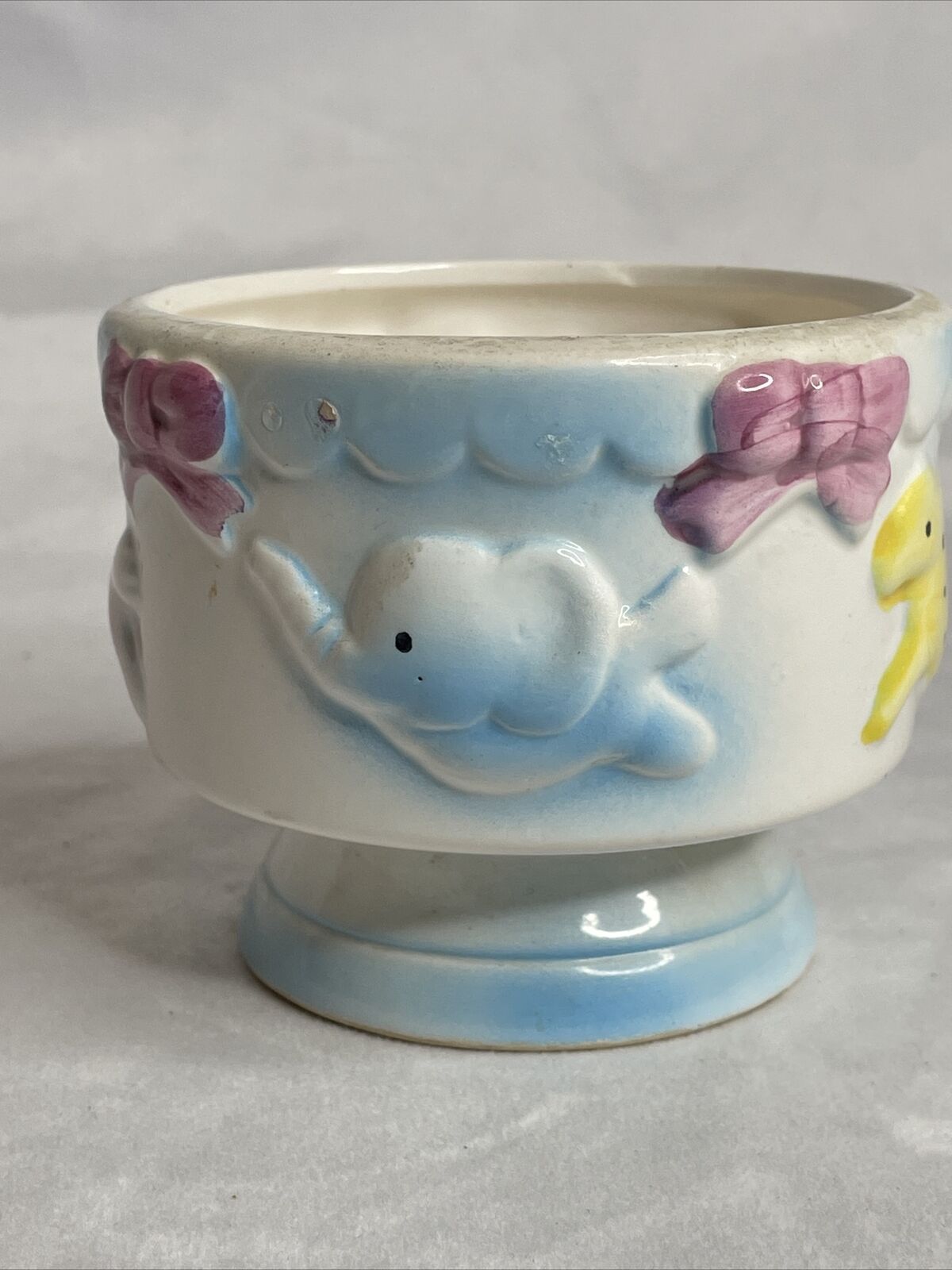 Vintage Planter Baby Nursery Carousel Animals Footed Pink Blue Yellow Japan