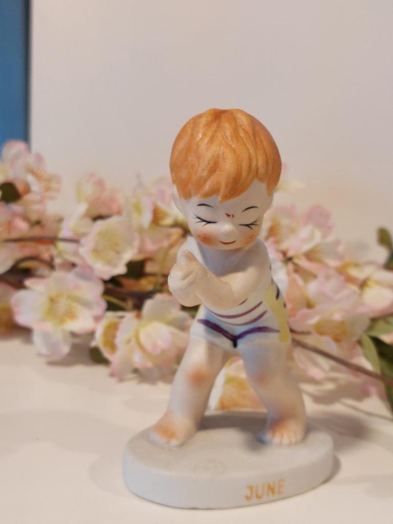 Vintage Lefton Boy Swimmer Boy JUNE Figurine Birthday Cake Topper Ceramic Decor