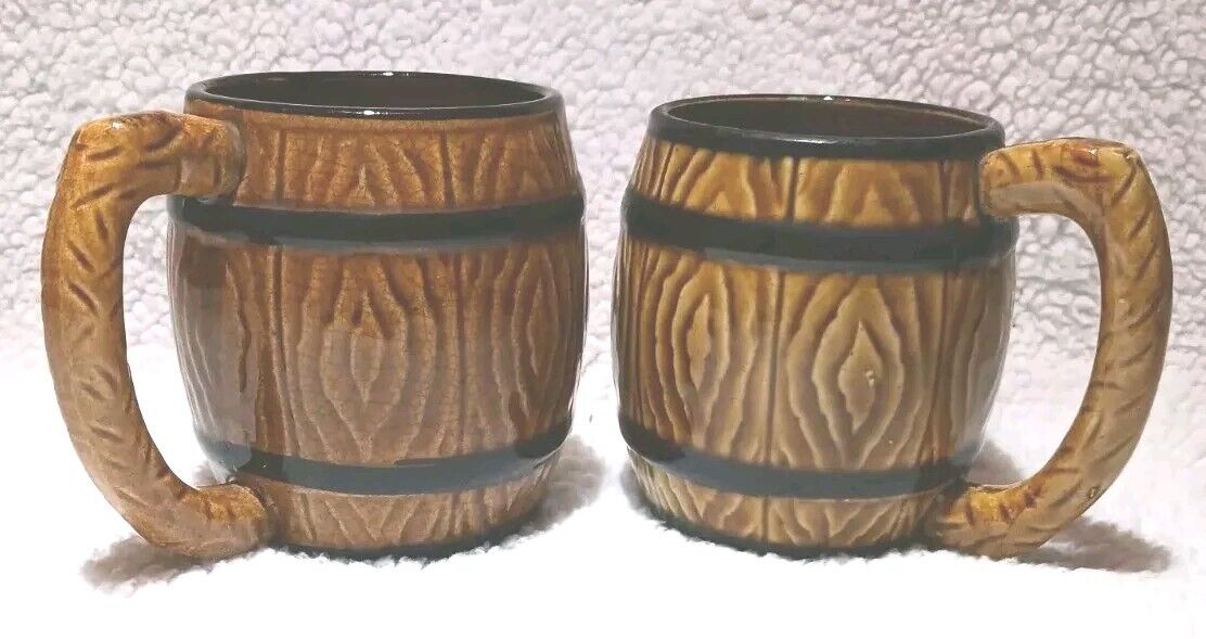 Set Of 2 Vintage Barrel Mugs Made In Occupied Japan Brown/Black