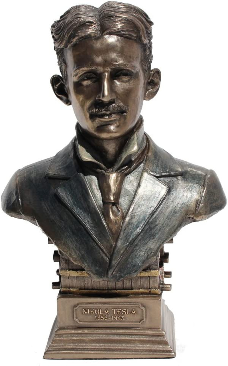 7 1/2 Inch Tall Nikola Tesla Bust Statue Cold Cast Bronze Antique