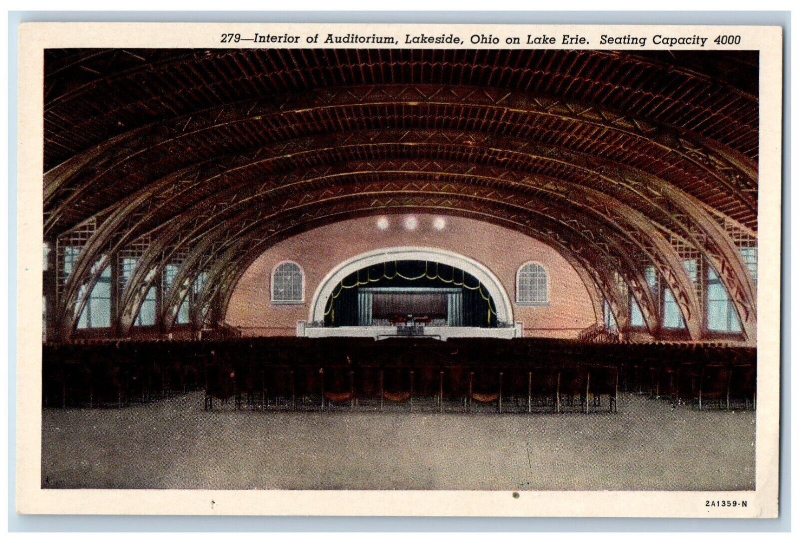 Lakeside Ohio Postcard Chautauqua Great Lakes Interior Auditorium c1940 Vintage