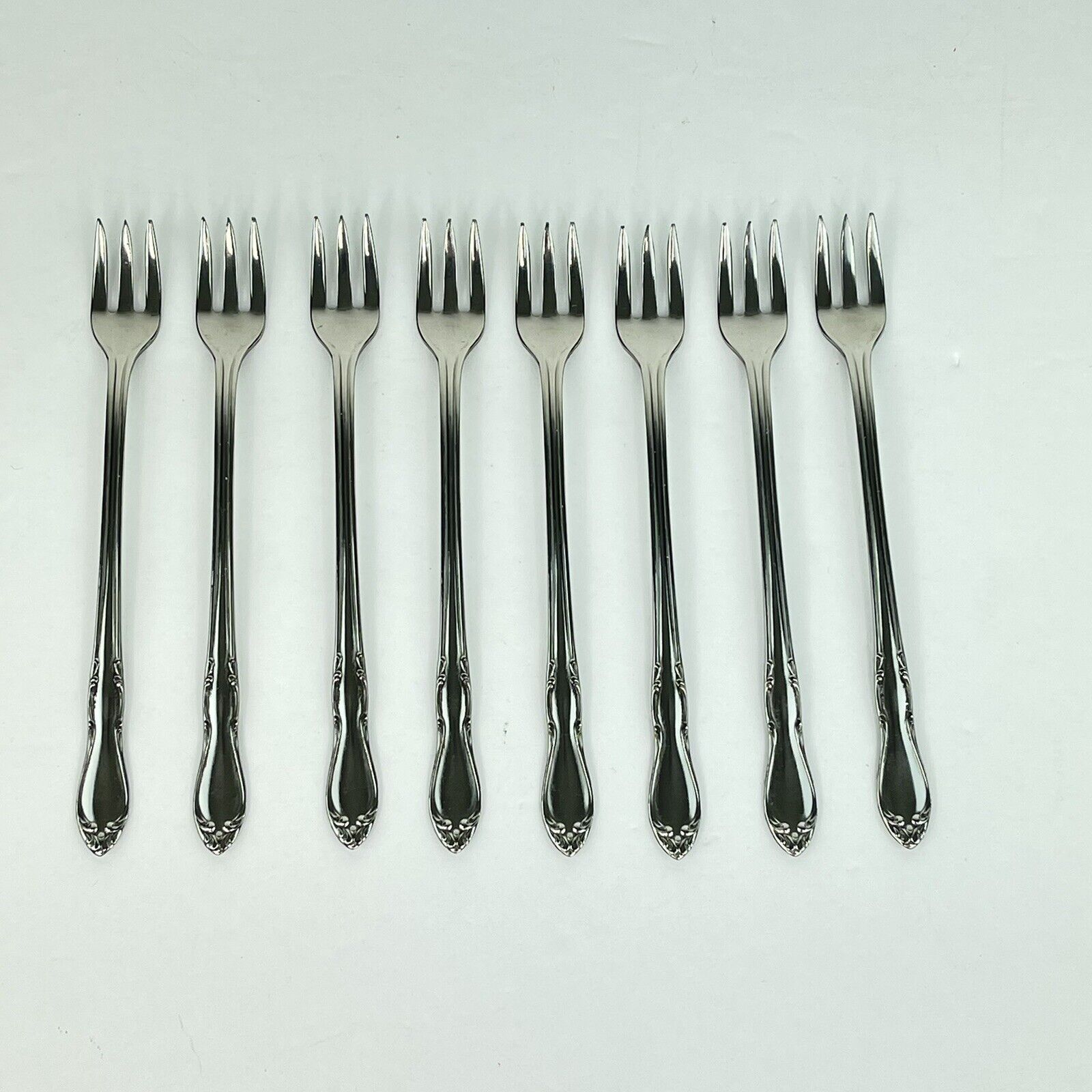 Set Of 8 Simeon L George H Rogers Oneida  Homestead Stainless Cocktail Forks New