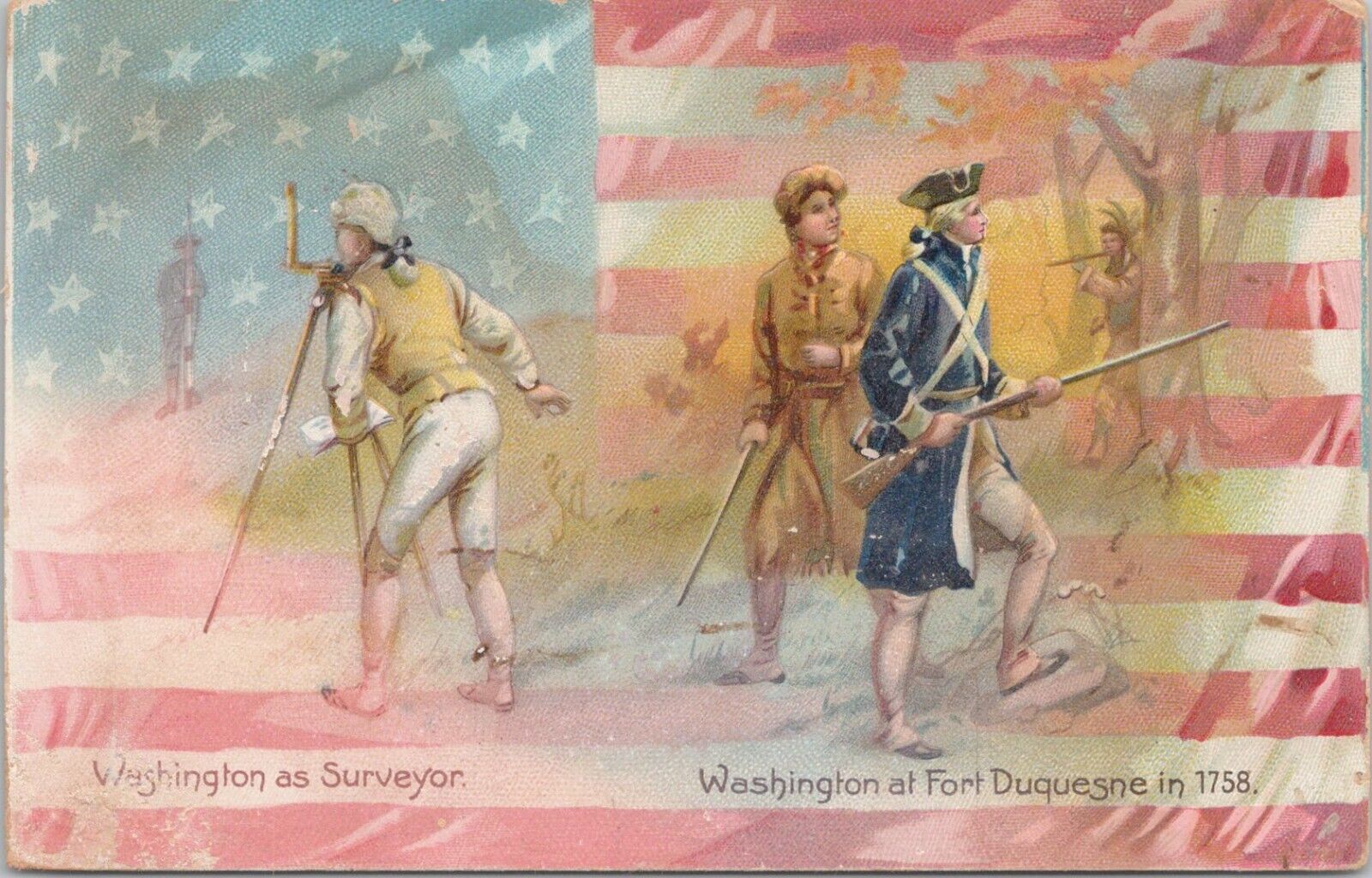 Lithograph Patriotic George Washington Surveyor Fort Duquesne Tuck early 1900s