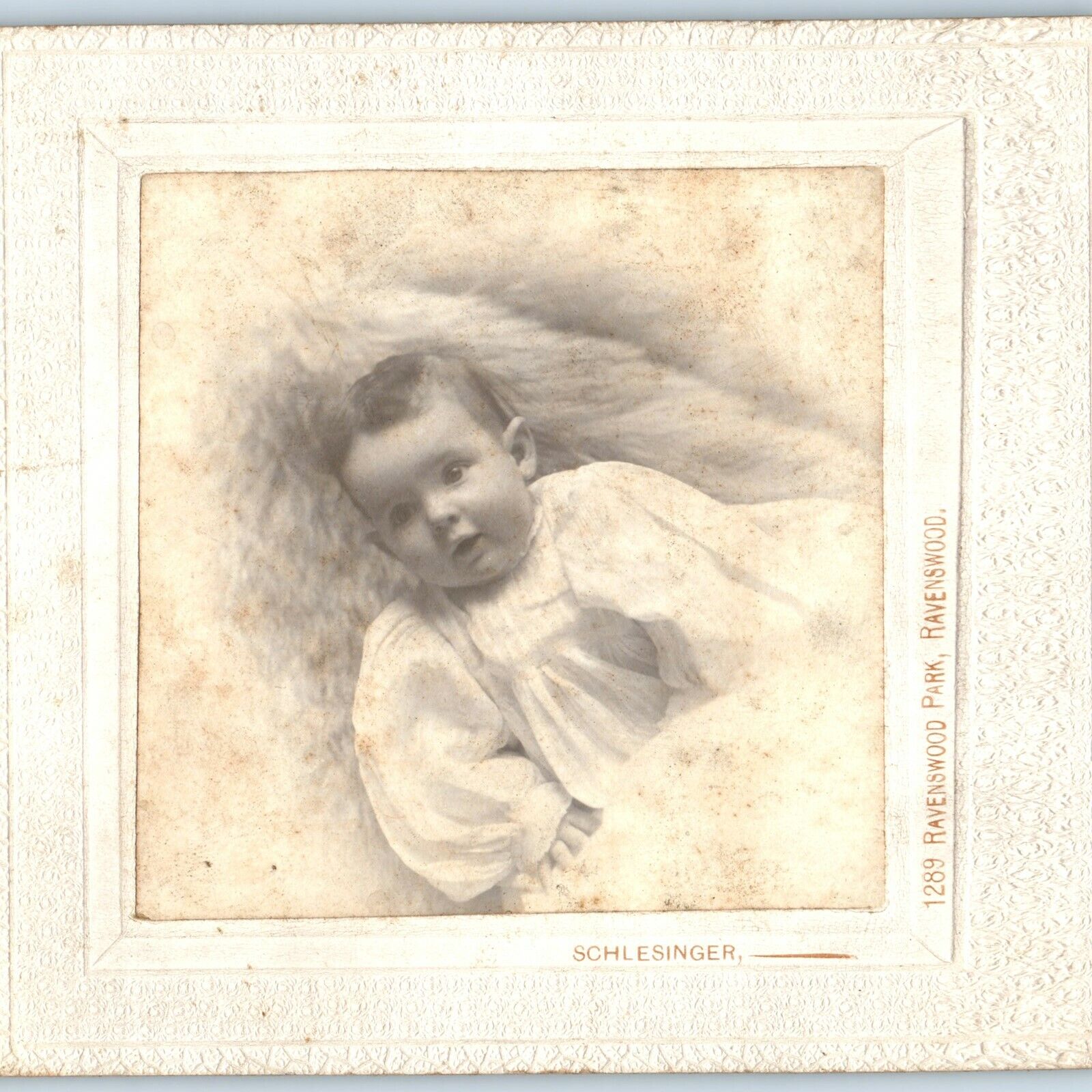 c1900s Cute Baby ID\'d as Susie Paulson Small Cabinet Card Photo Ravenswood B6