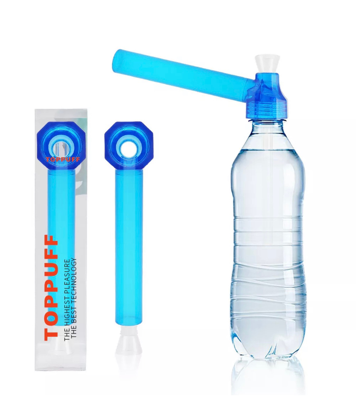 Blue Portable Hookah Screw on Bottle Converter Glass Water Filter Bong
