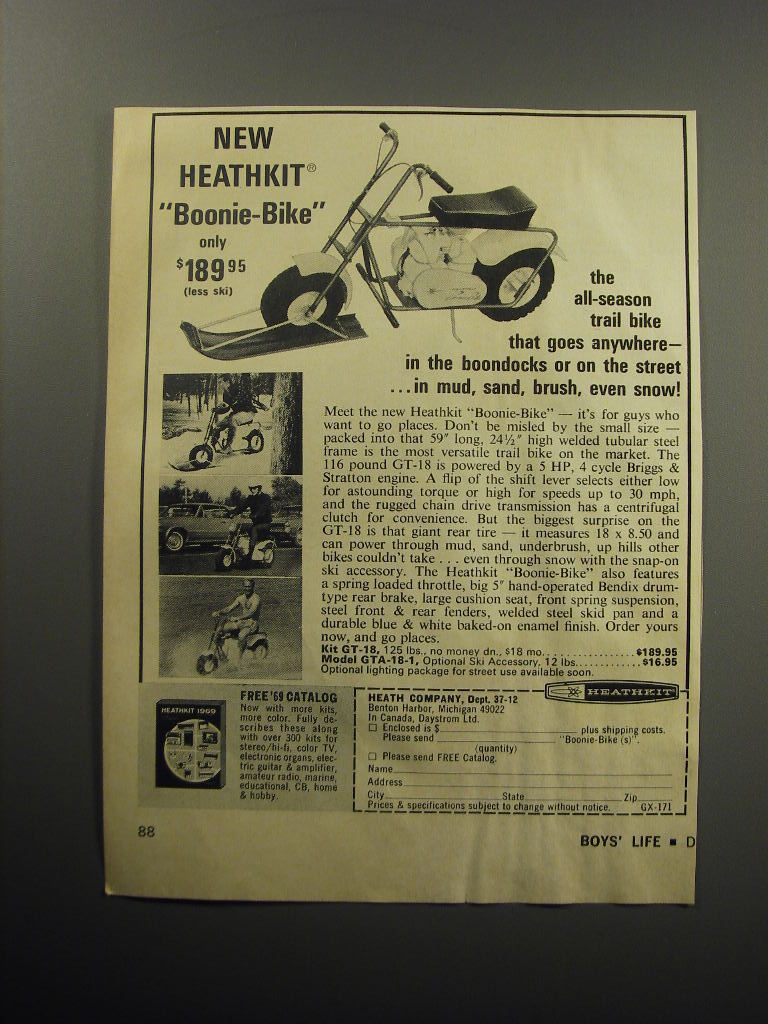 1968 Heathkit Boonie-Bike Ad - the all-season trail bike that goes anywhere