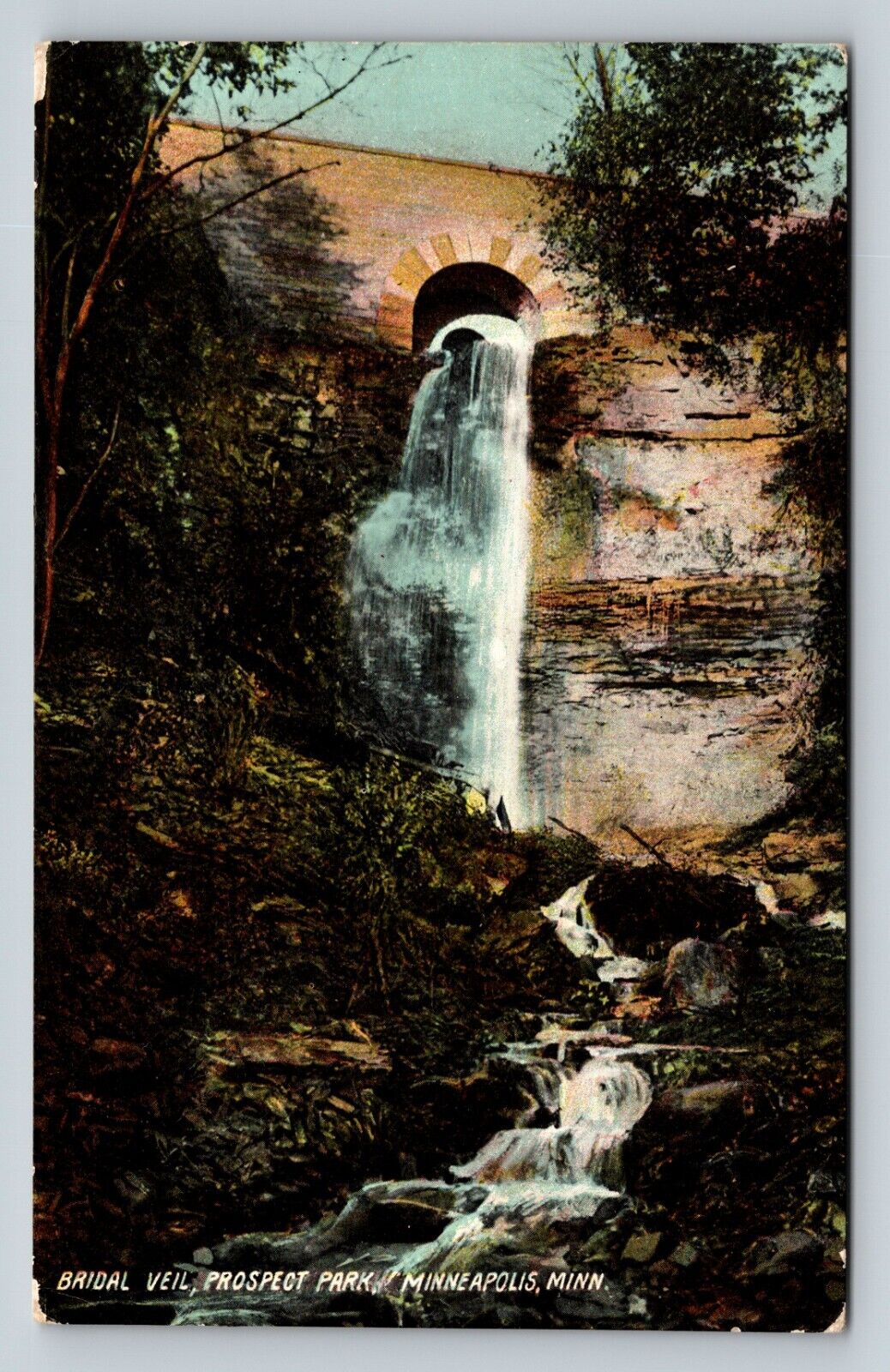 Prospect Park Bridal Veil Waterfall Minneapolis Minnesota MN VINTAGE Postcard