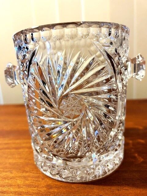 Vintage Bohemian Cut Pinwheel Crystal Ice Bucket 5.5 inches 