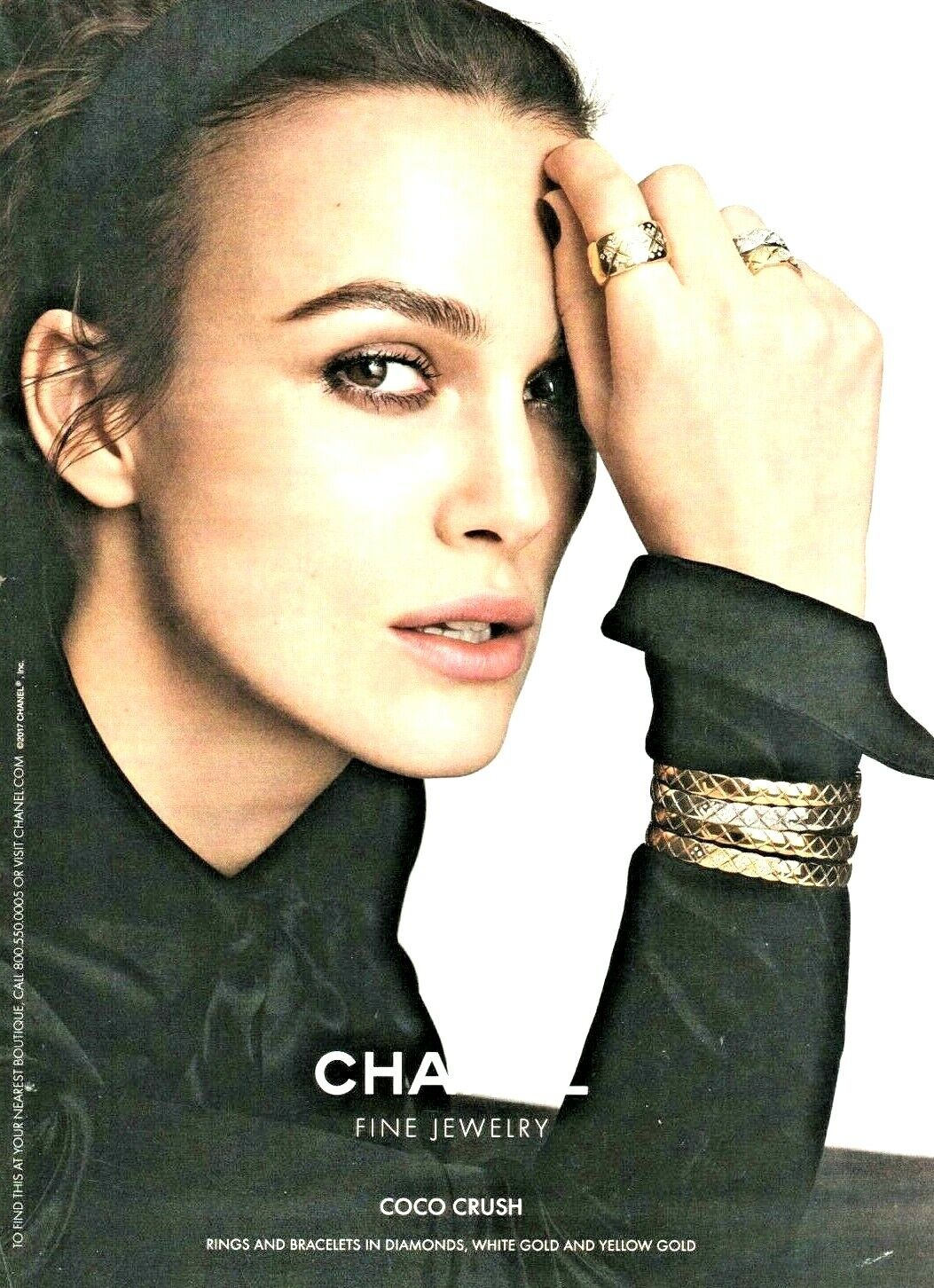 CHANEL fine jewelry vintage print ad from 2017 magazine Kiera Knightly bracelet