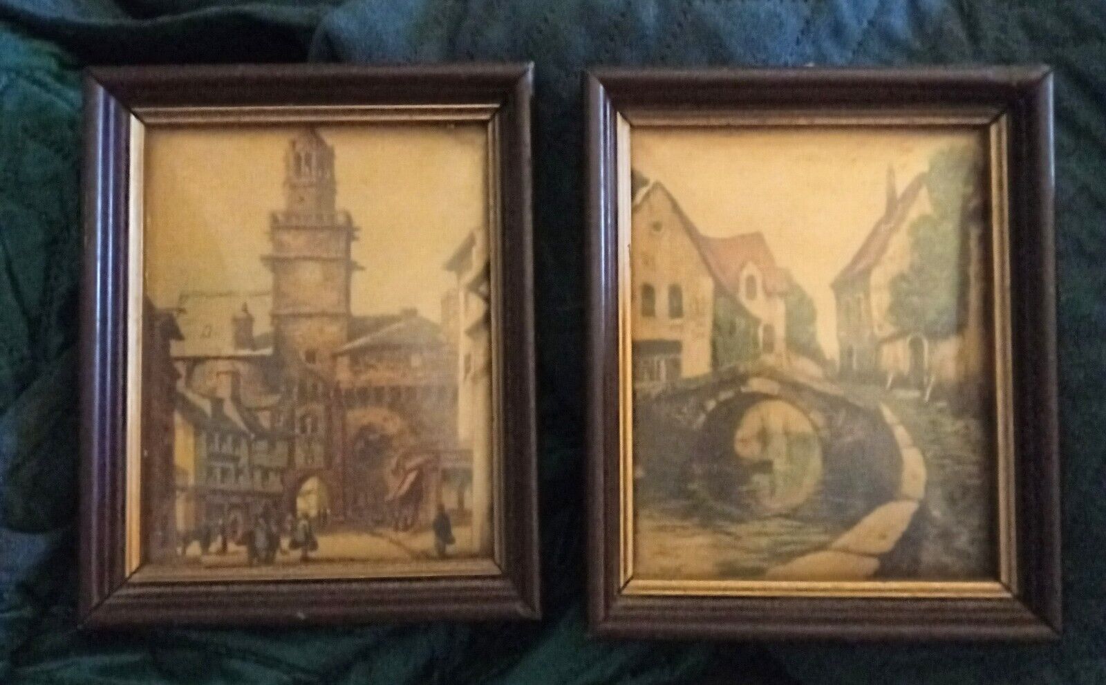 Set Of Two Vintage framed City Scenic Watercolors