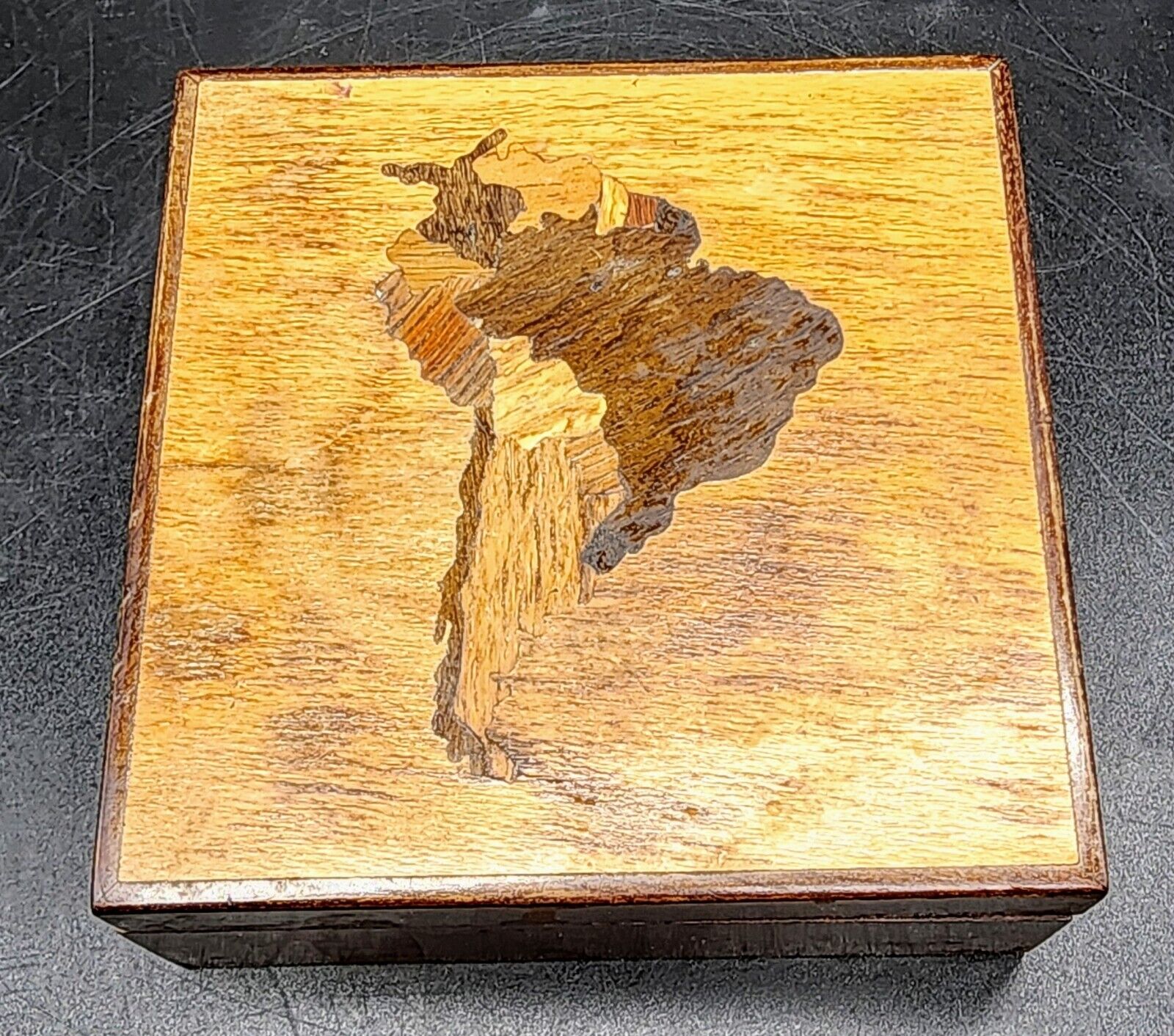 Vintage Wood Box Inlay Marquetry South America Trinket Jewelry Box