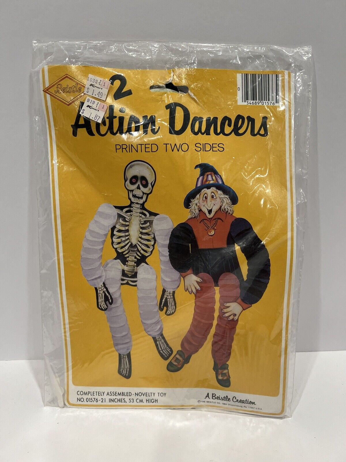 Vintage Halloween Witch & Skeleton Beistle Die Cut Honeycomb Action Dancers 21\