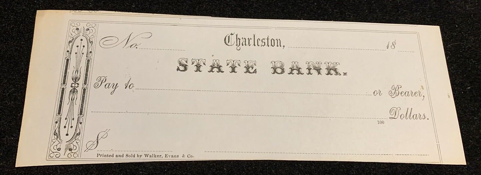 1800’s State Bank of Charleston SC Check
