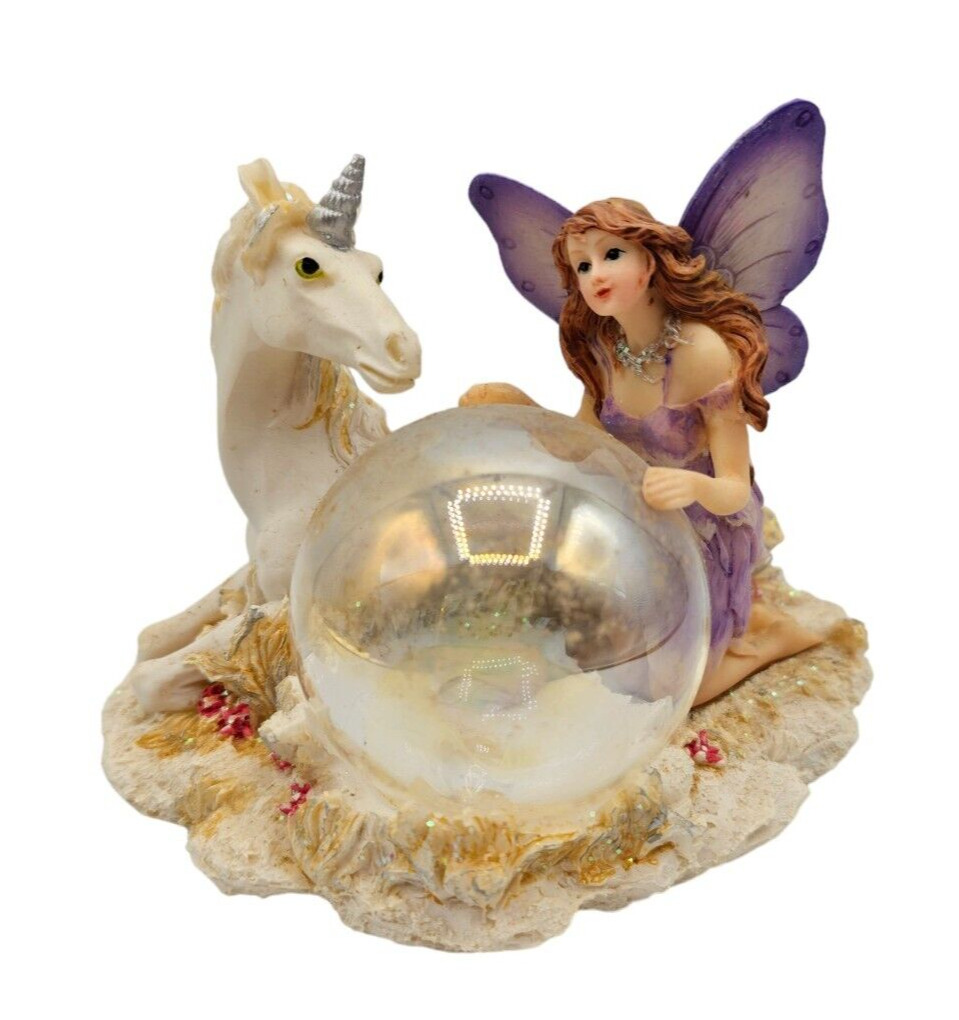 Vintage Mystical Forest by Regency Unicorn And Fairy Figurine w/ crystal Ball