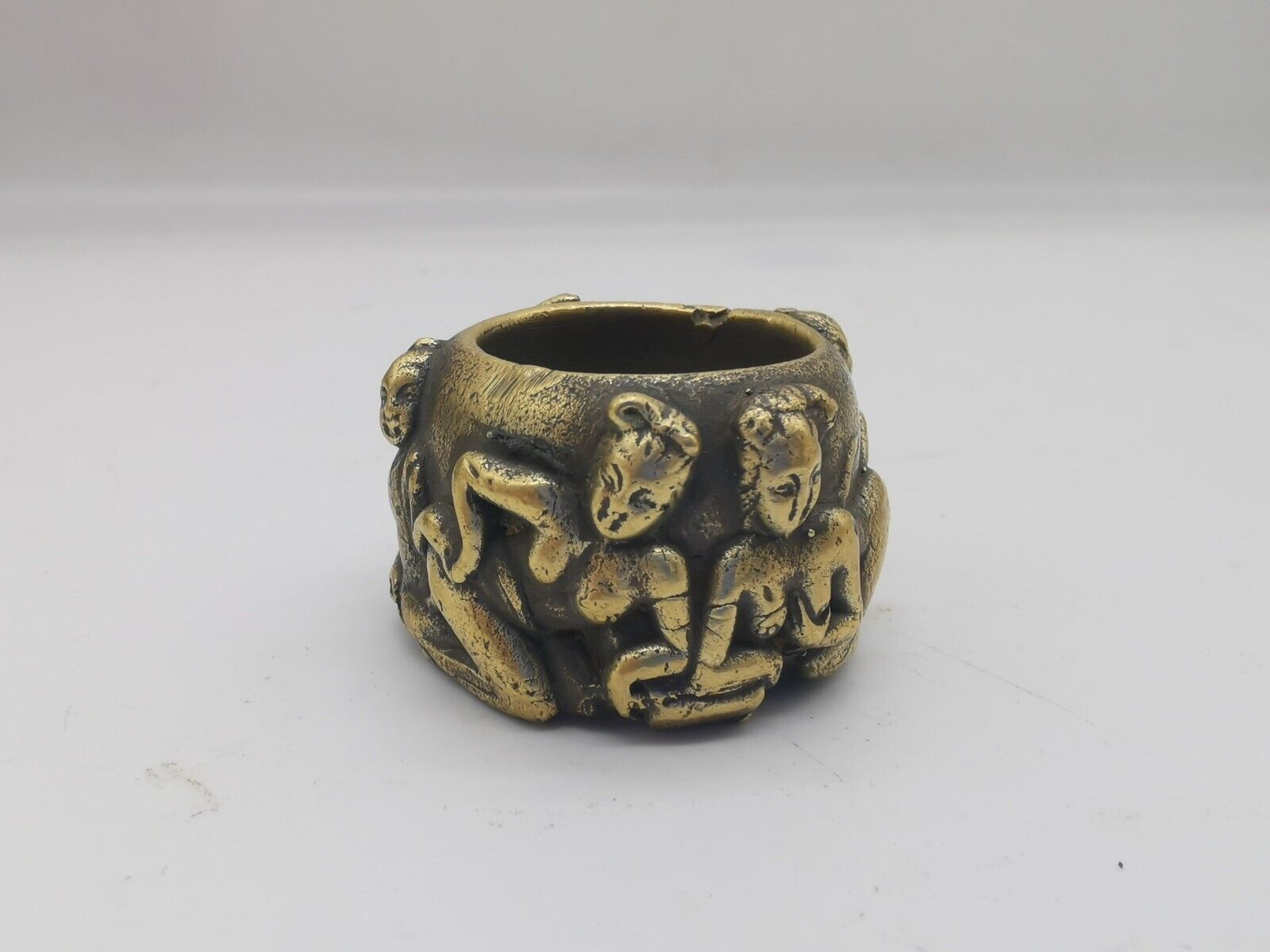 Pure Brass Archaize Fortune Naked Statue Big Ring Collection Miniature Ornament