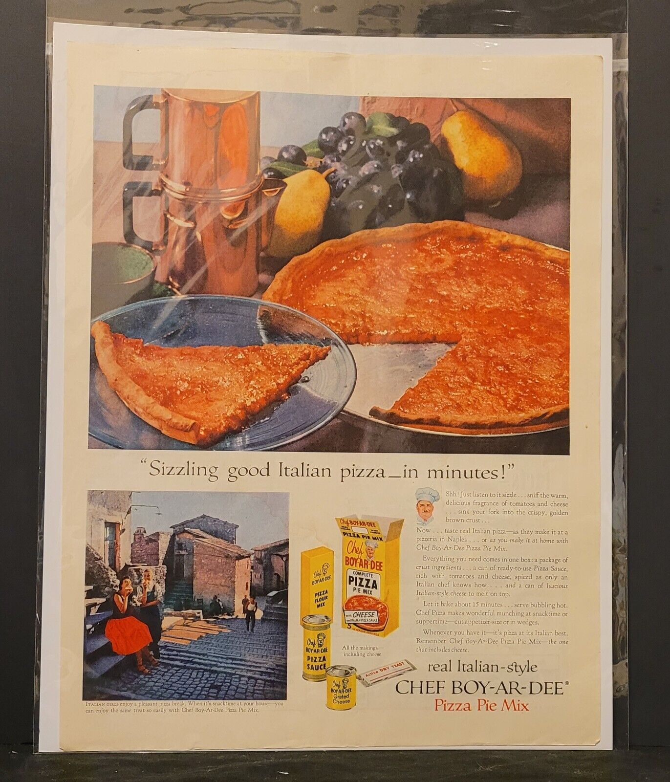 Chef Boy-Ar-Dee Complete Pizza Pie Mix Kit Vintage Print Ad 1957