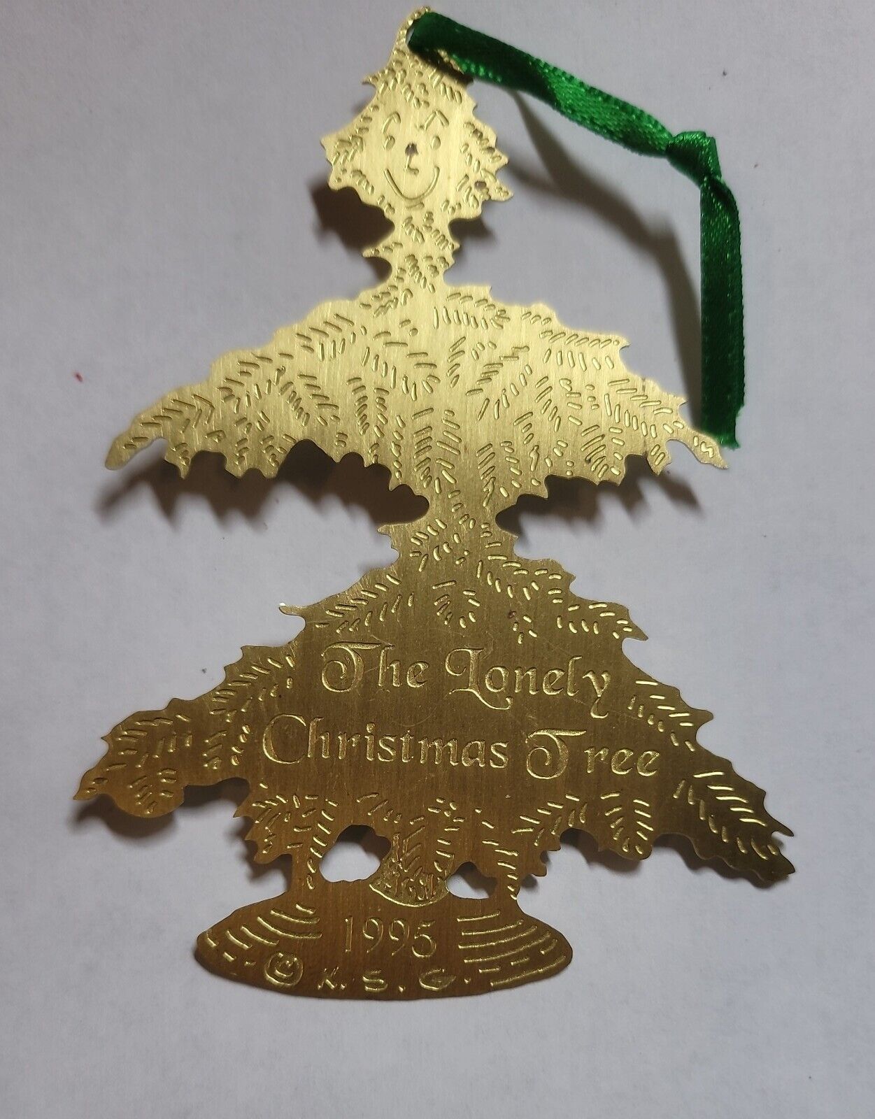Vintage The Lonely Christmas Tree Brass Ornament 1995 KSG Bruce 