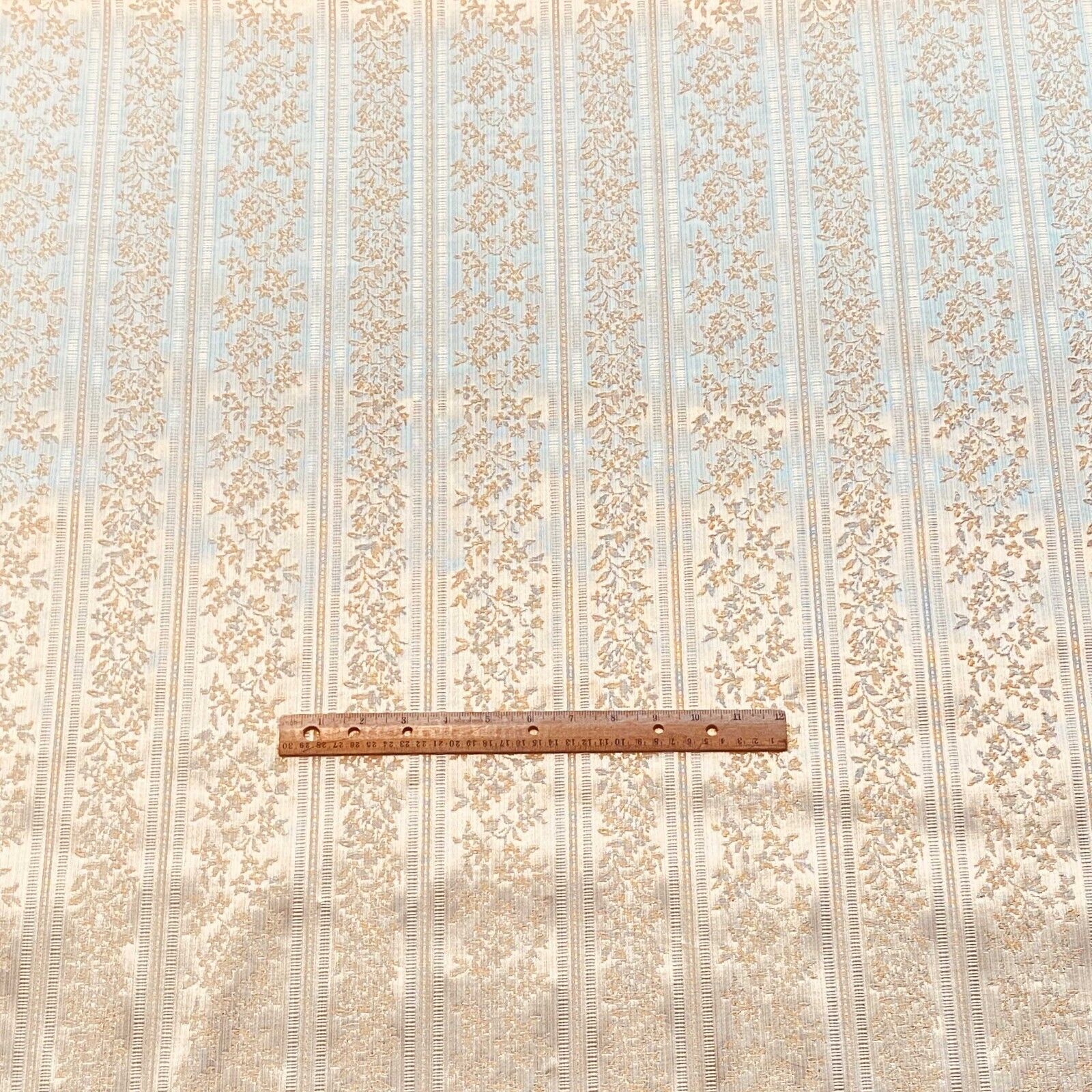 Vintage Satin Brocade Upholstery Fabric Fused Back Ivory Beige BTY