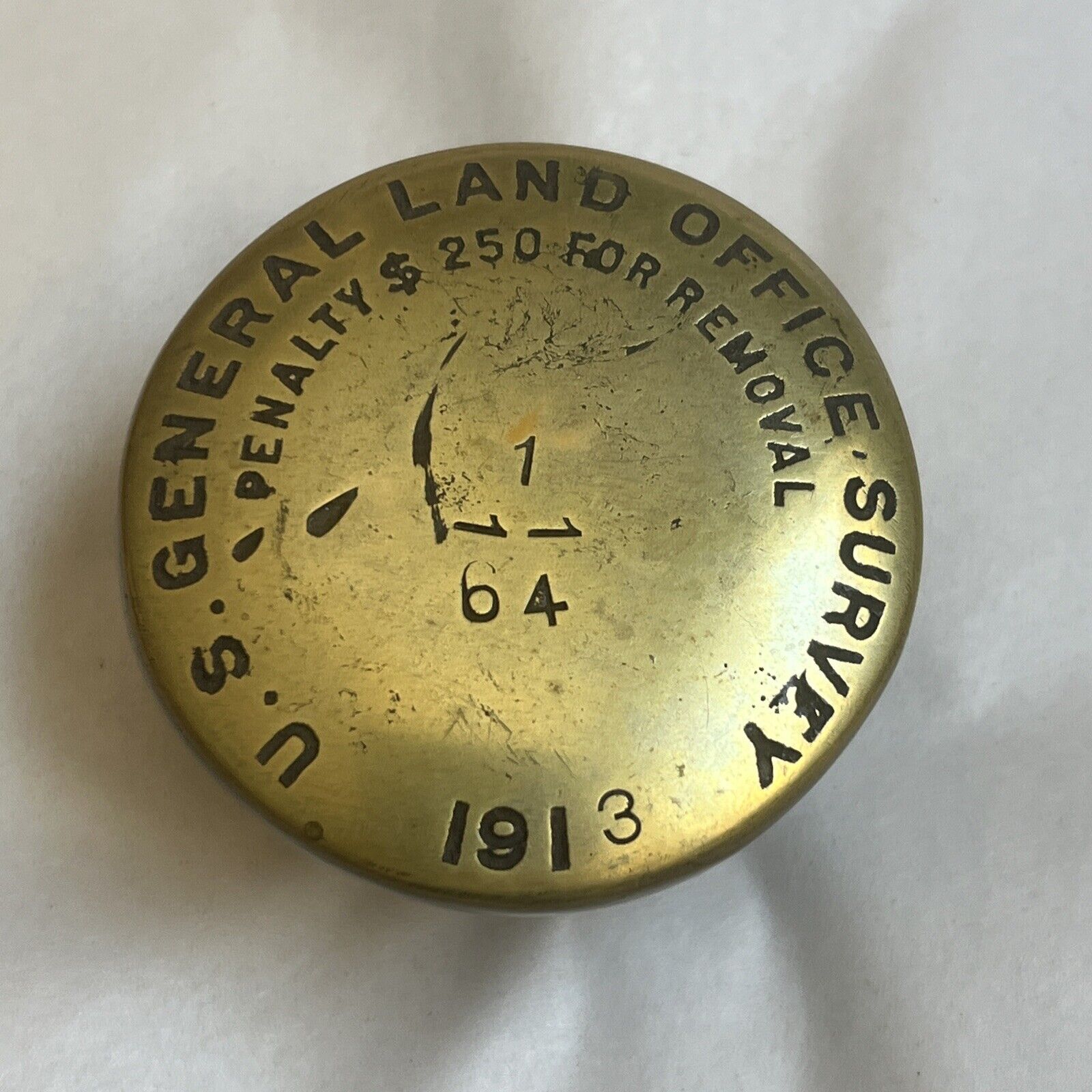 1913 US General Land Office Survey Brass Survey Marker  #HB5