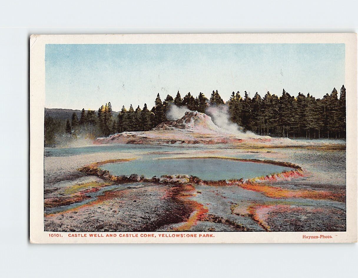 Postcard Castle Well And Castle Cone, Yellowstone Park, Wyoming