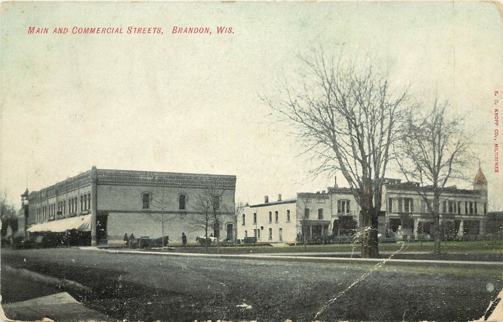 c1907 Postcard; Main & Commercial Streets, Brandon WI Fond du Lac County
