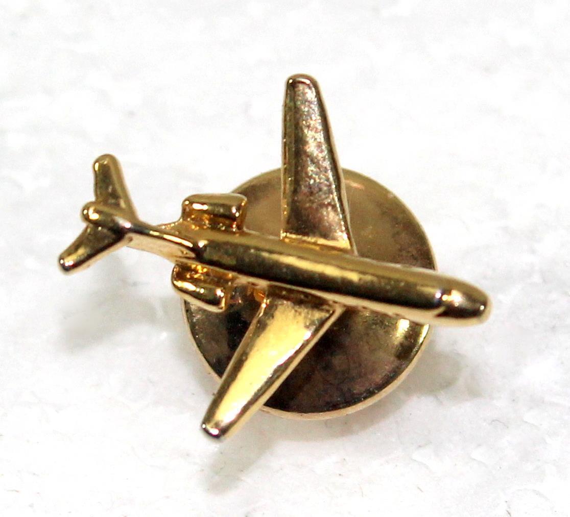Vintage Jet Airplane Gold Tone Tie Tack Lapel Pin