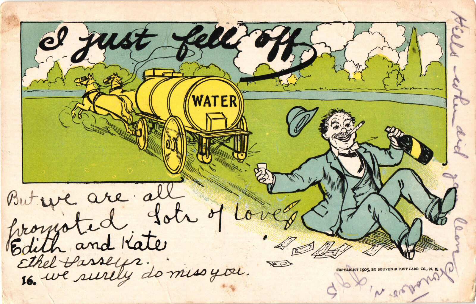 I Just Fell Off The Wagon Antique Comic Card Humor Postcard Posted 1907
