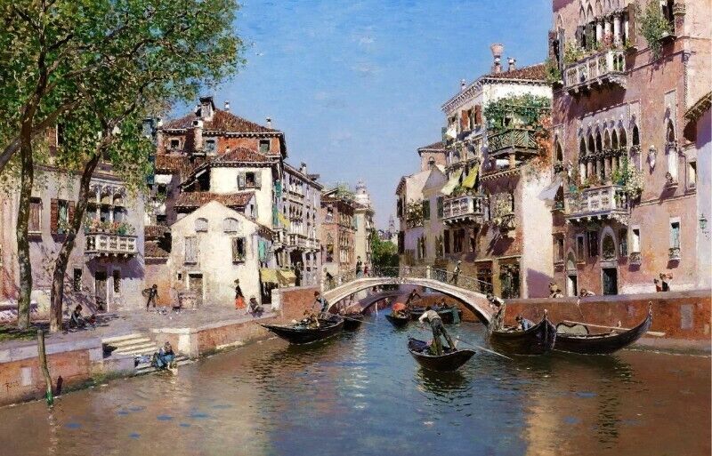 Oil Painting Rio-San-Trovaso-Venice-Martin-Rico-y-Ortega-Oil landscape cityscape