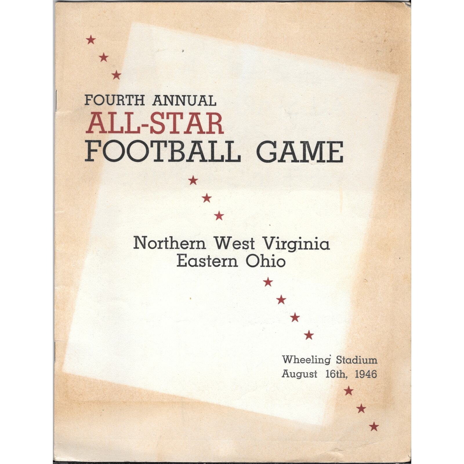 1946 Ohio Valley All Star Football Program Wheeling Stadium Ohio vs W. Va TJ8-1
