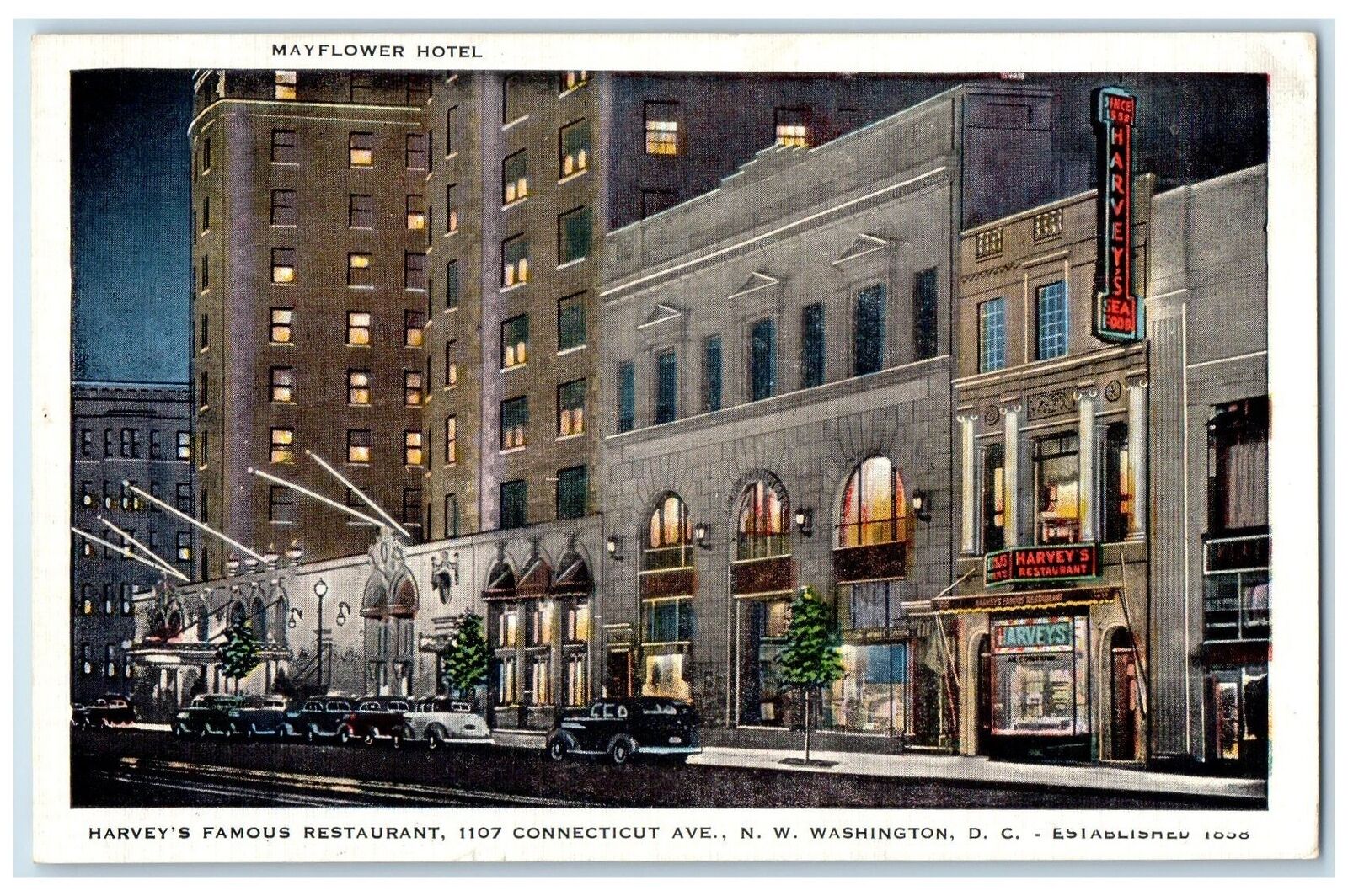 c1940's Harvey's Famous Restaurant Exterior Washington DC Unposted Postcard