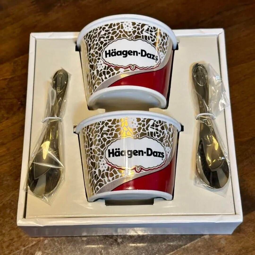 Haagen-Dazs Porcelain Cup & Spoon Set of 2 Super Premium Club Limited Novelty