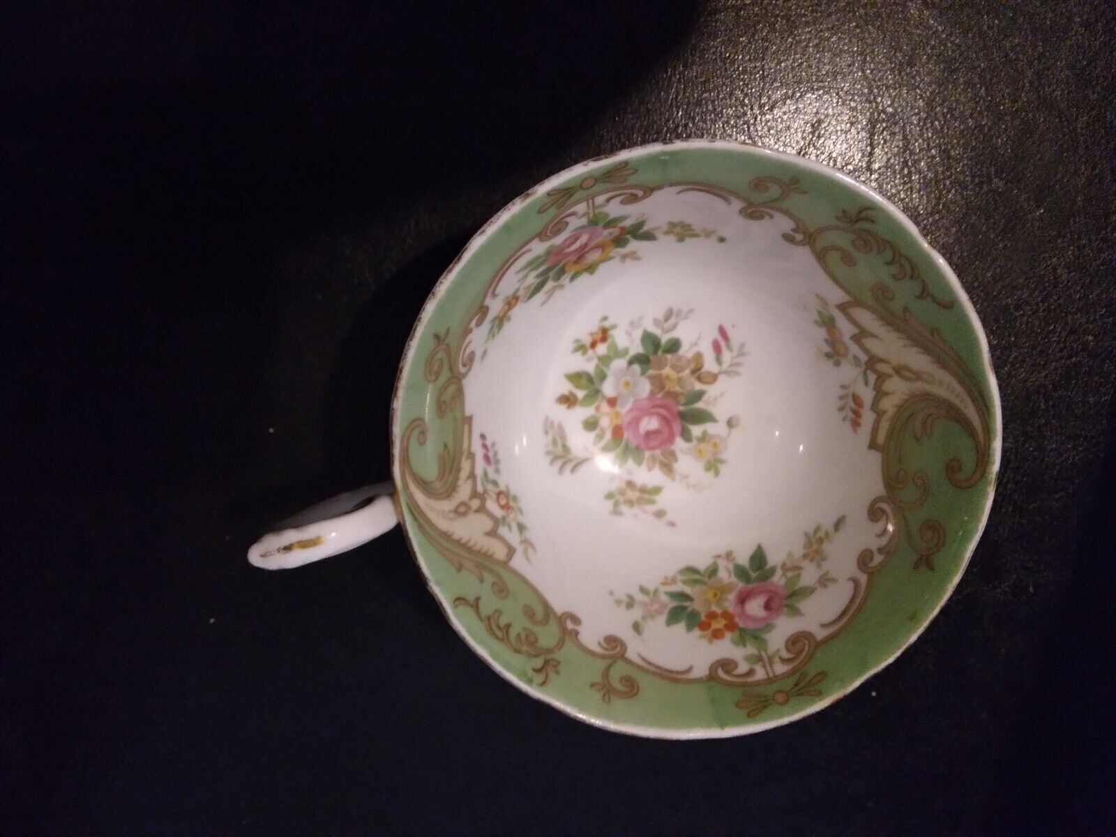 ANTIQUE TUSCAN GREEN GILDED TEA CUP