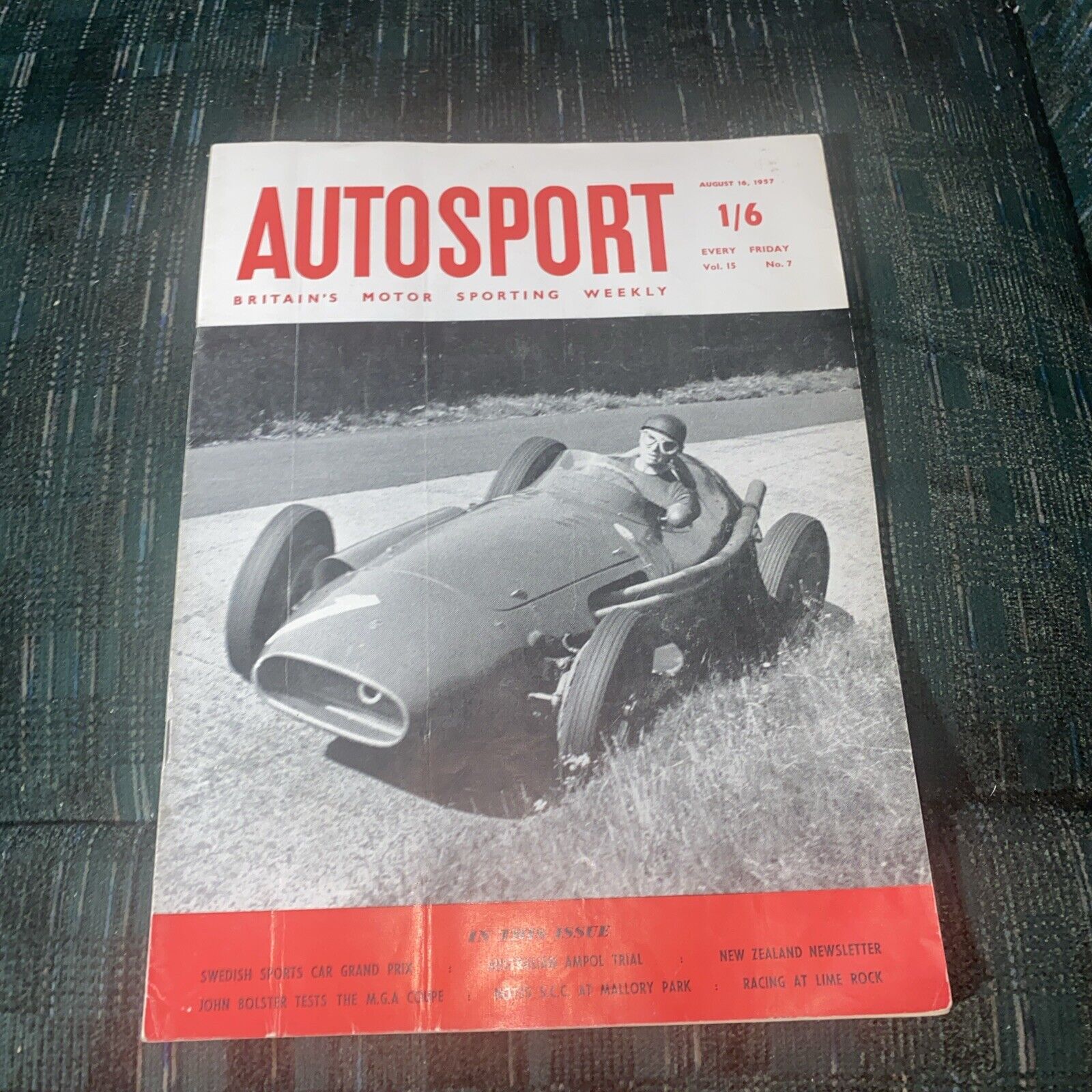 1957 August 16 Autosport Magazine Vol. 15 No. 7 Juan Fangio Maserati Cover