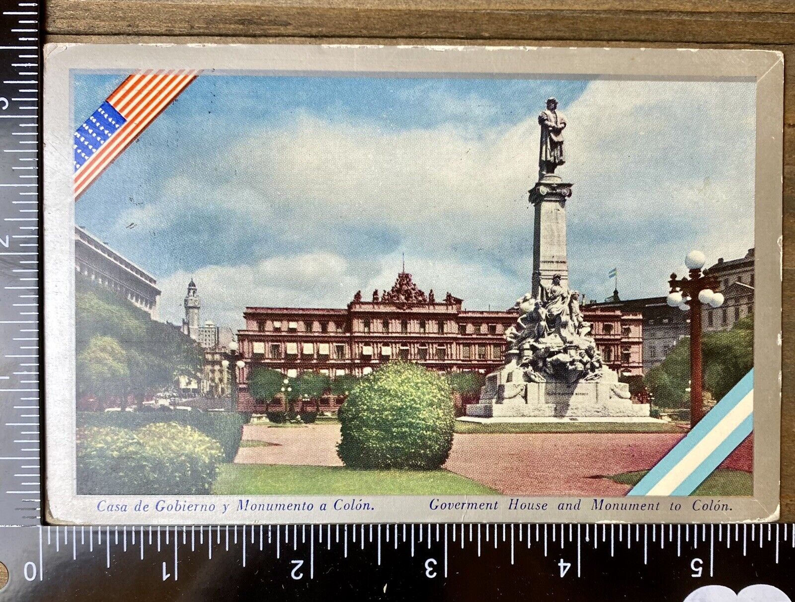 Columbus Monument & Govt House, Buenos Aires Mid Cent Vintage Postcard Argentina