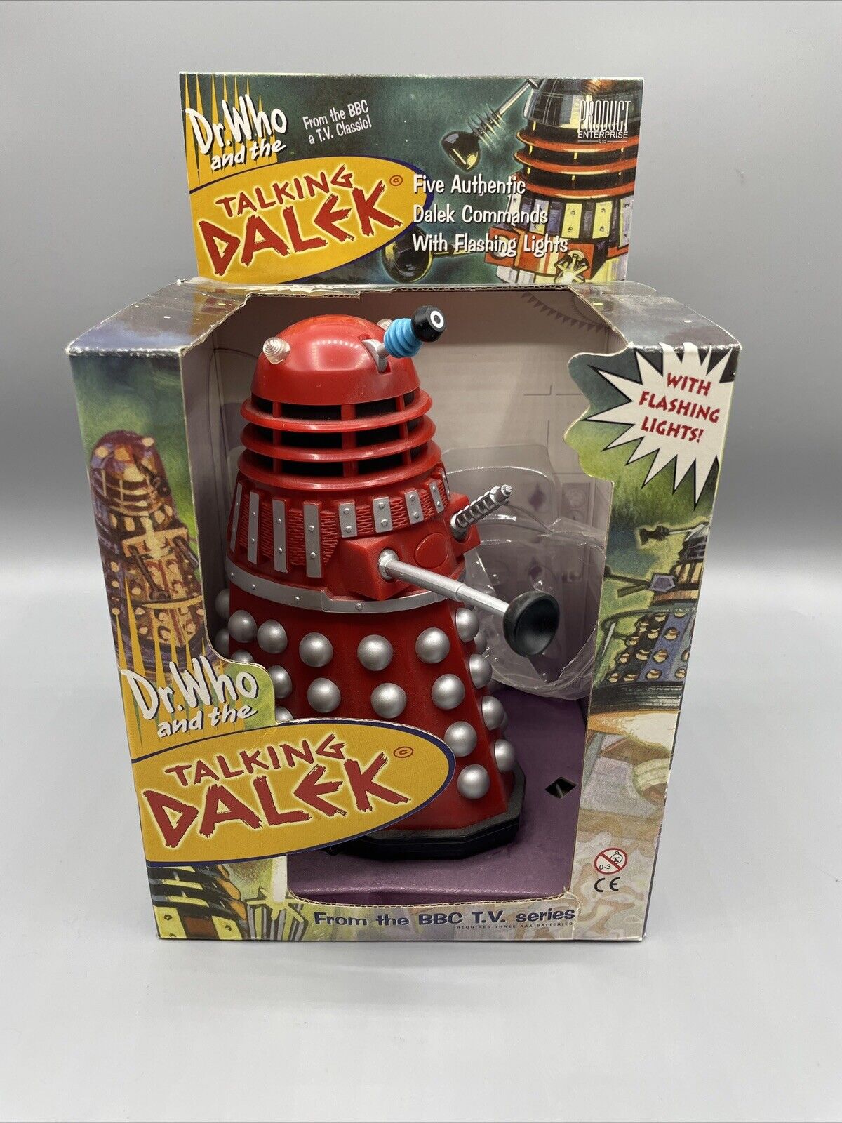 Vtg Doctor Who Product Enterprise Working Talking Dalek Red & Silver Very Good