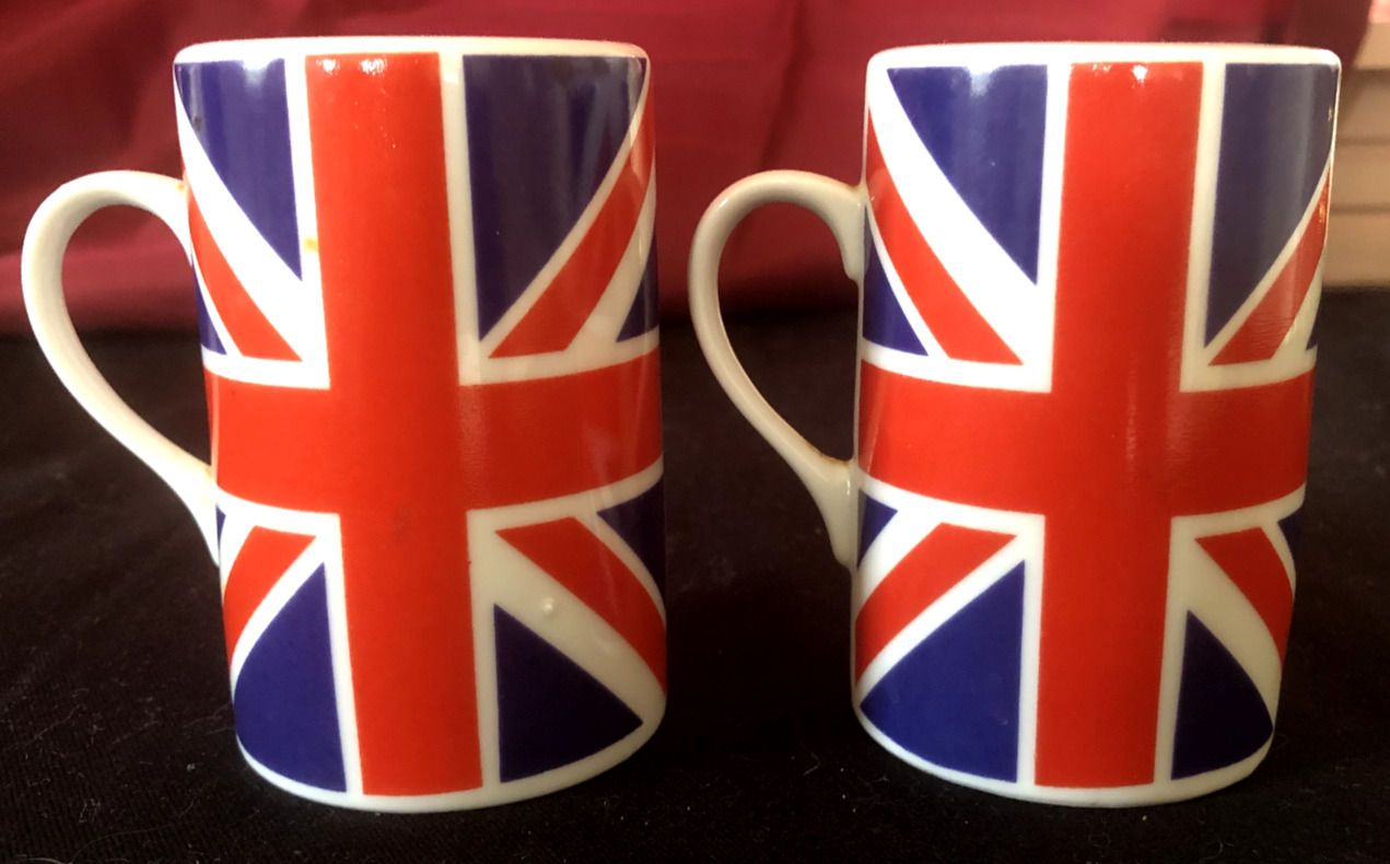 British Flag Salt and Pepper Shakers  With handles