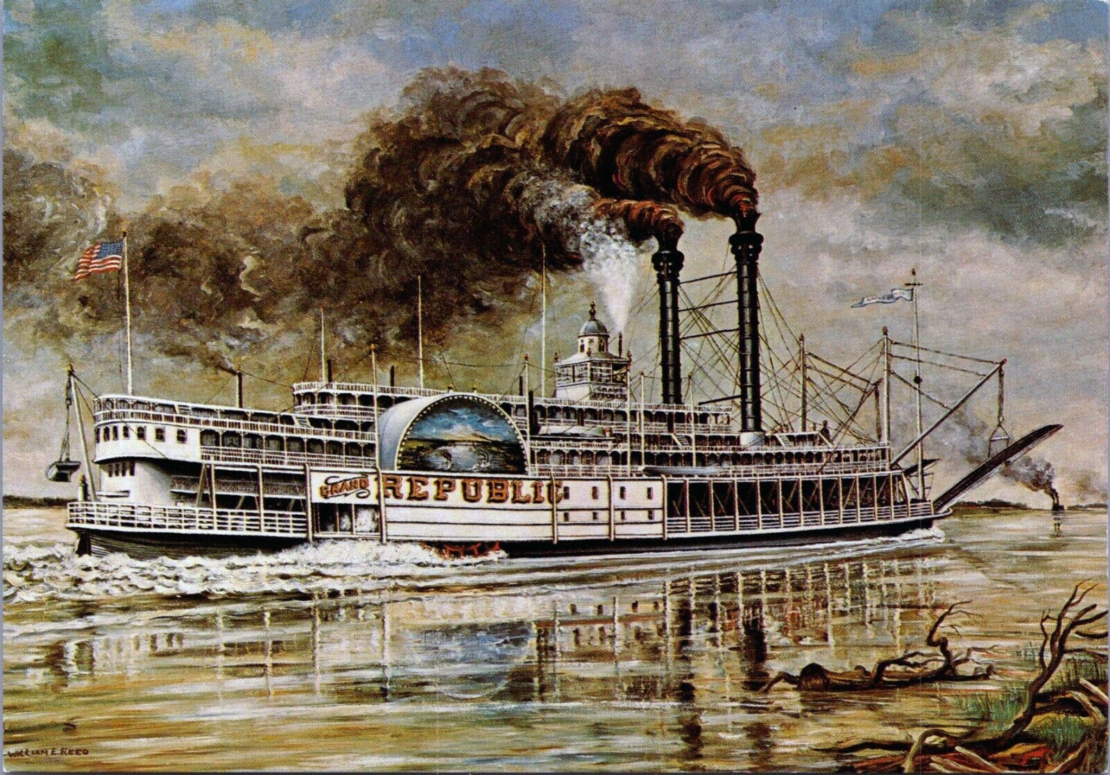 Postcard 1973 Steamboat Grand Republic William E Reed Painting Transportation 