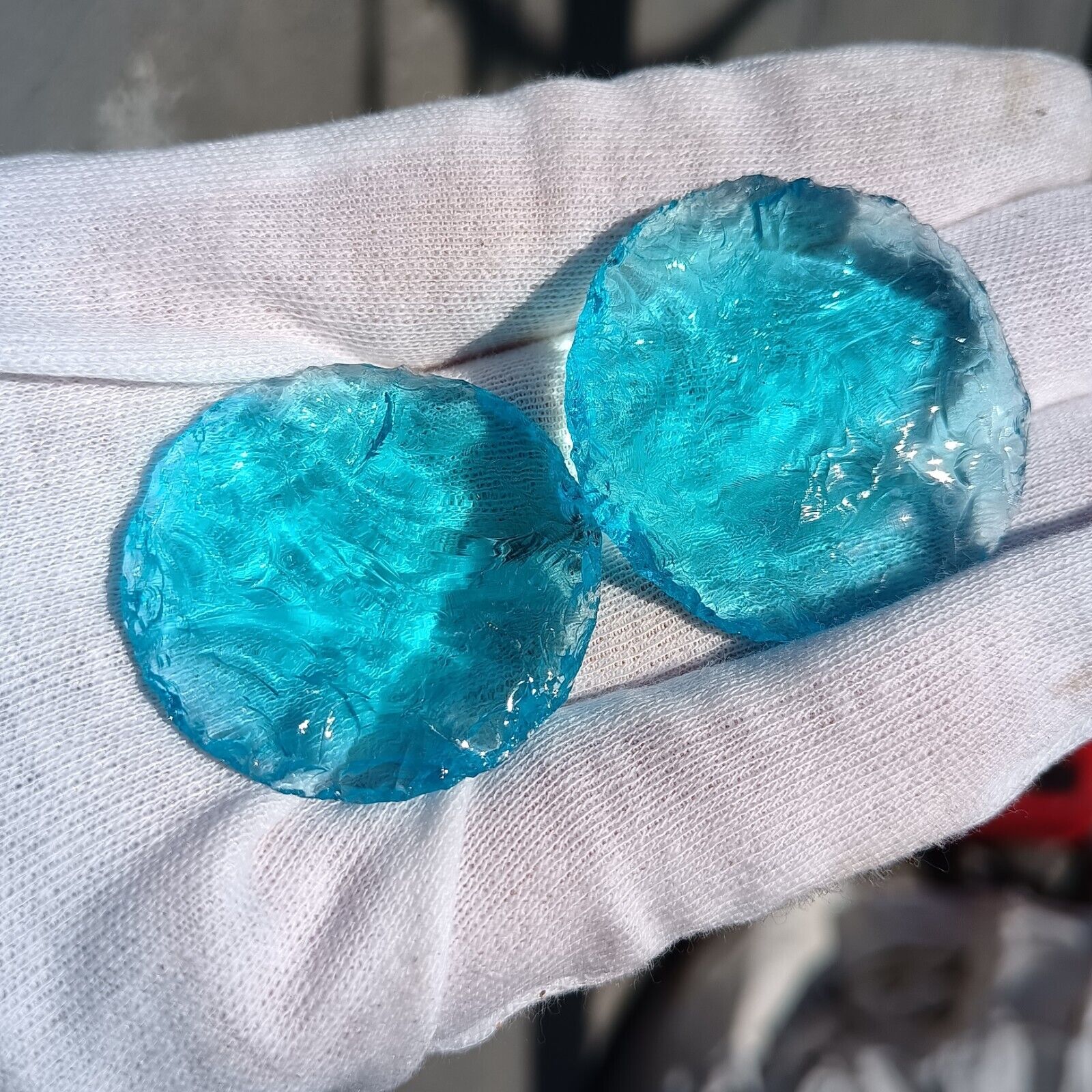 Two hand-carved blue glass crystal round DIY quartz samples