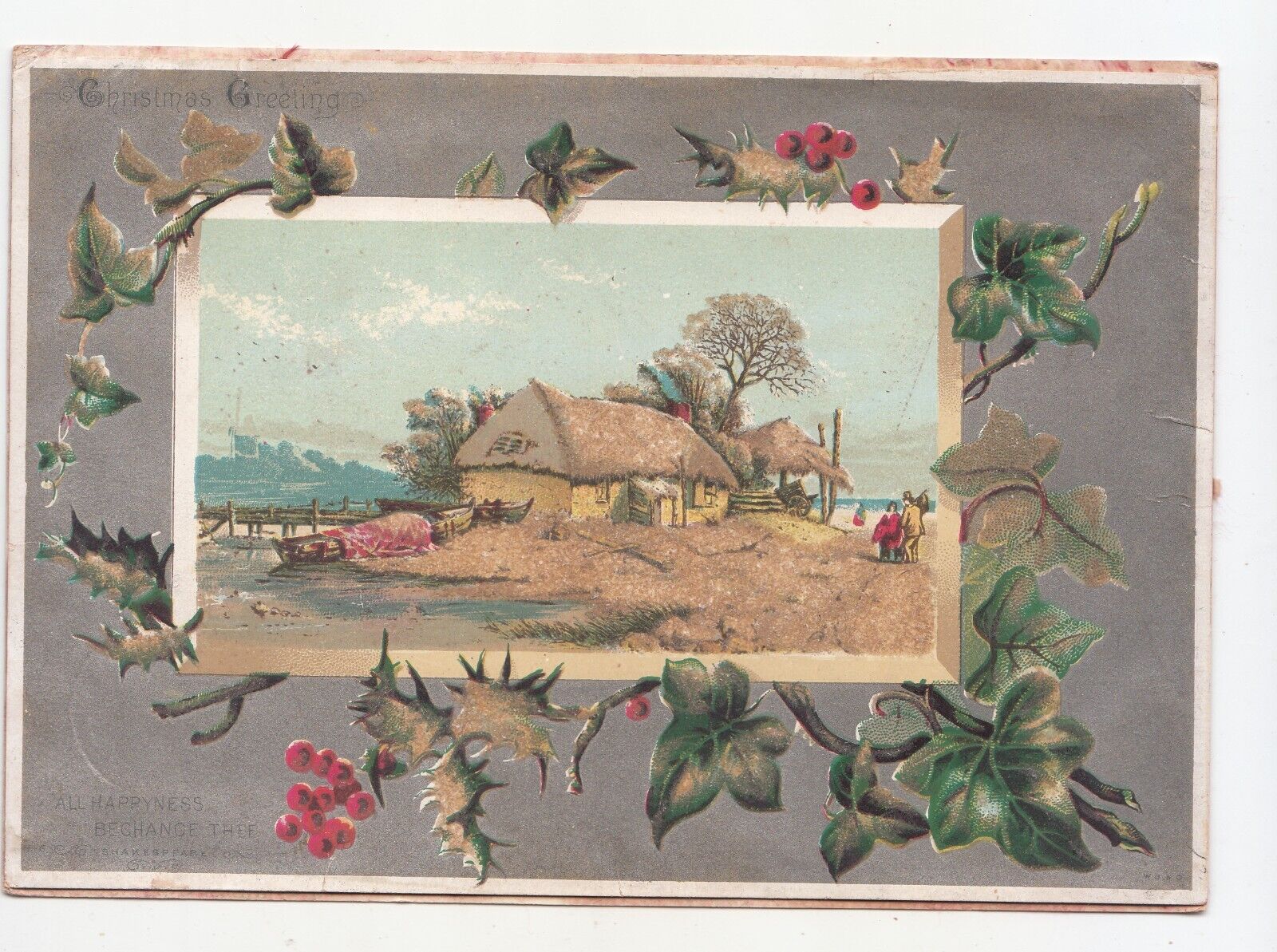 Christmas Wish All Happiness 2 Sided 2 piece Vict Card c1880s