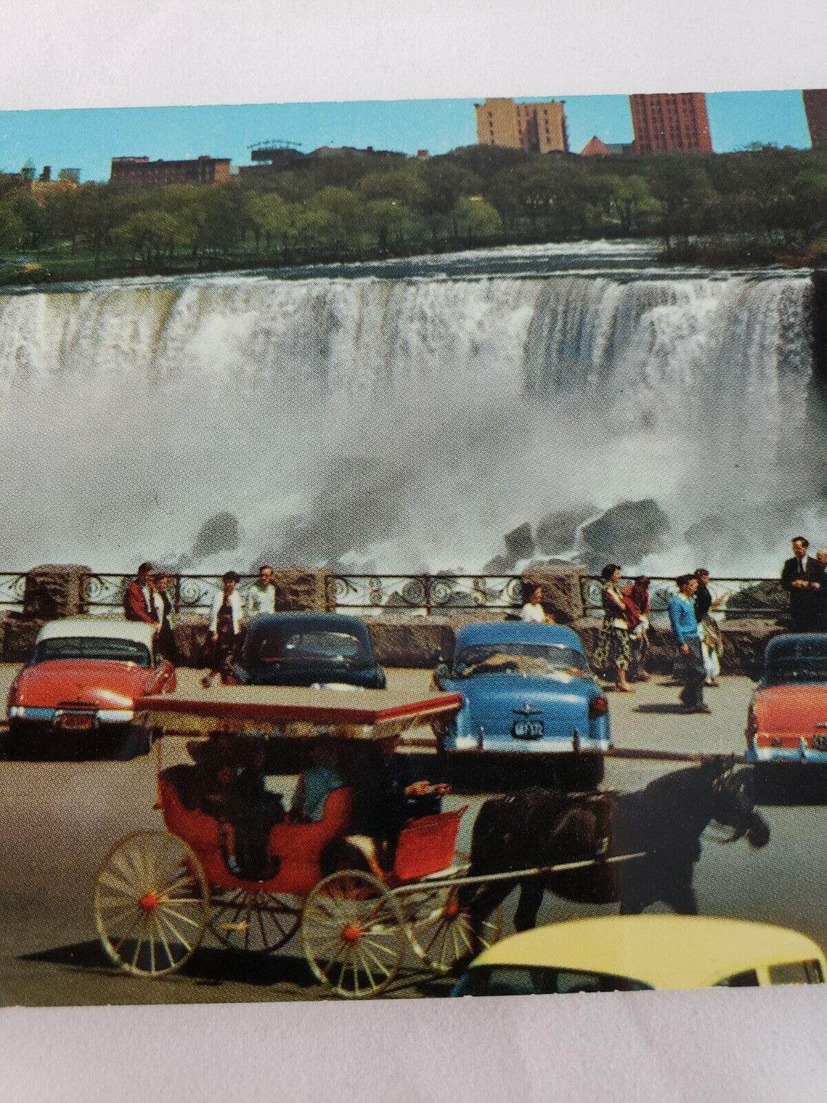 C 1950s View of American Falls From Canada Niagara Old Cars Chrome Postcard