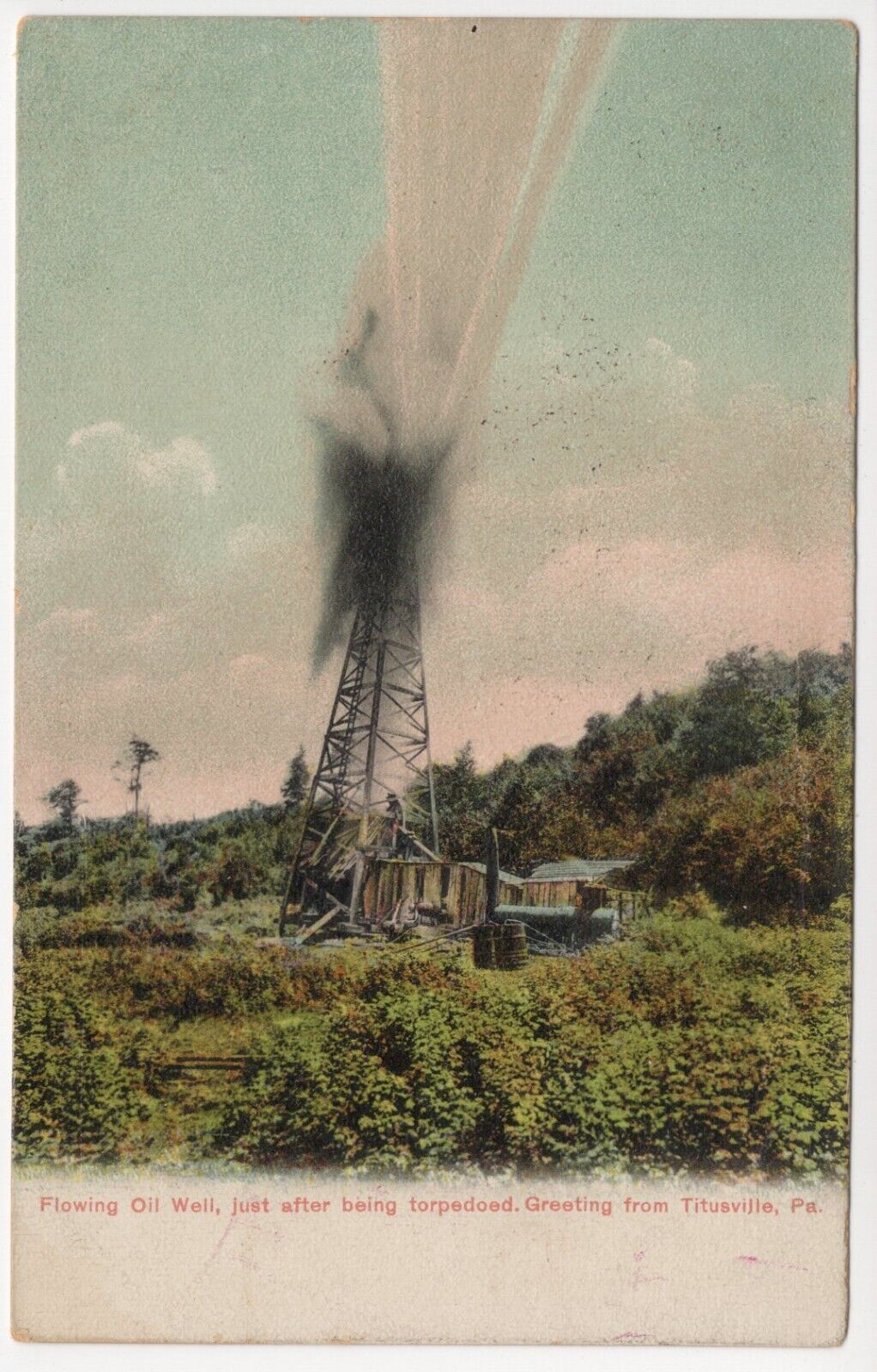 Titusville Pennsylvania Flowing Oil Well Unposted Antique Postcard