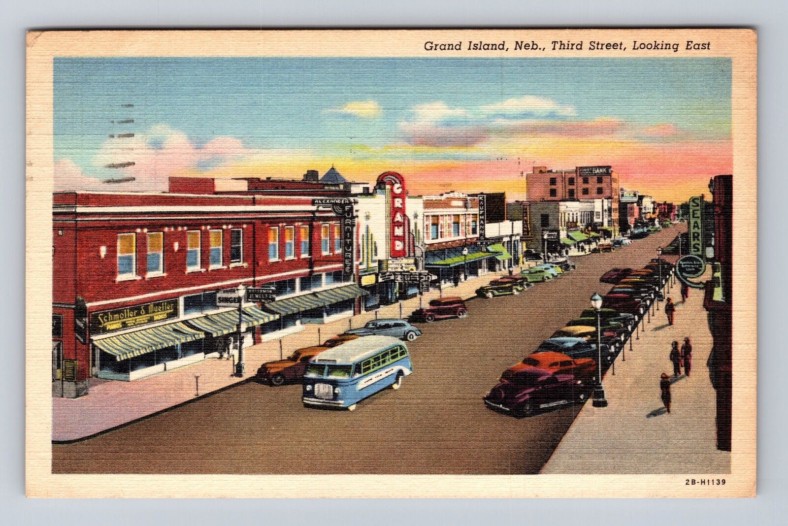 Grand Island NE-Nebraska, Third Street, Advertisement, Vintage c1951 Postcard