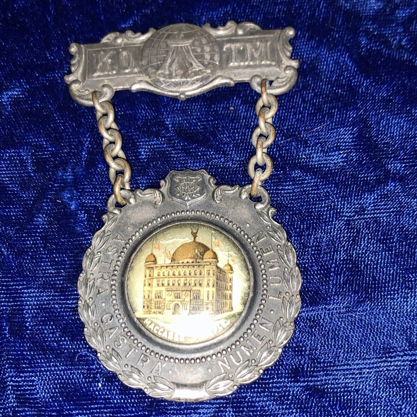 Late 19th Early 20th C Knights of the Maccabees Medal Celluloid Maccabee Temple