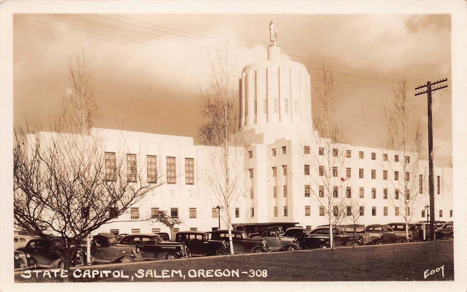 RPPC Salem OR Oregon State Capitol 1940s Cars Photo Postcard D50