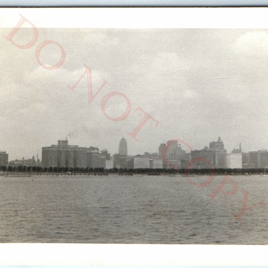 c1940s Chicago, IL Lake Michigan w/ Downtown Skyline Real Photo Haze C9